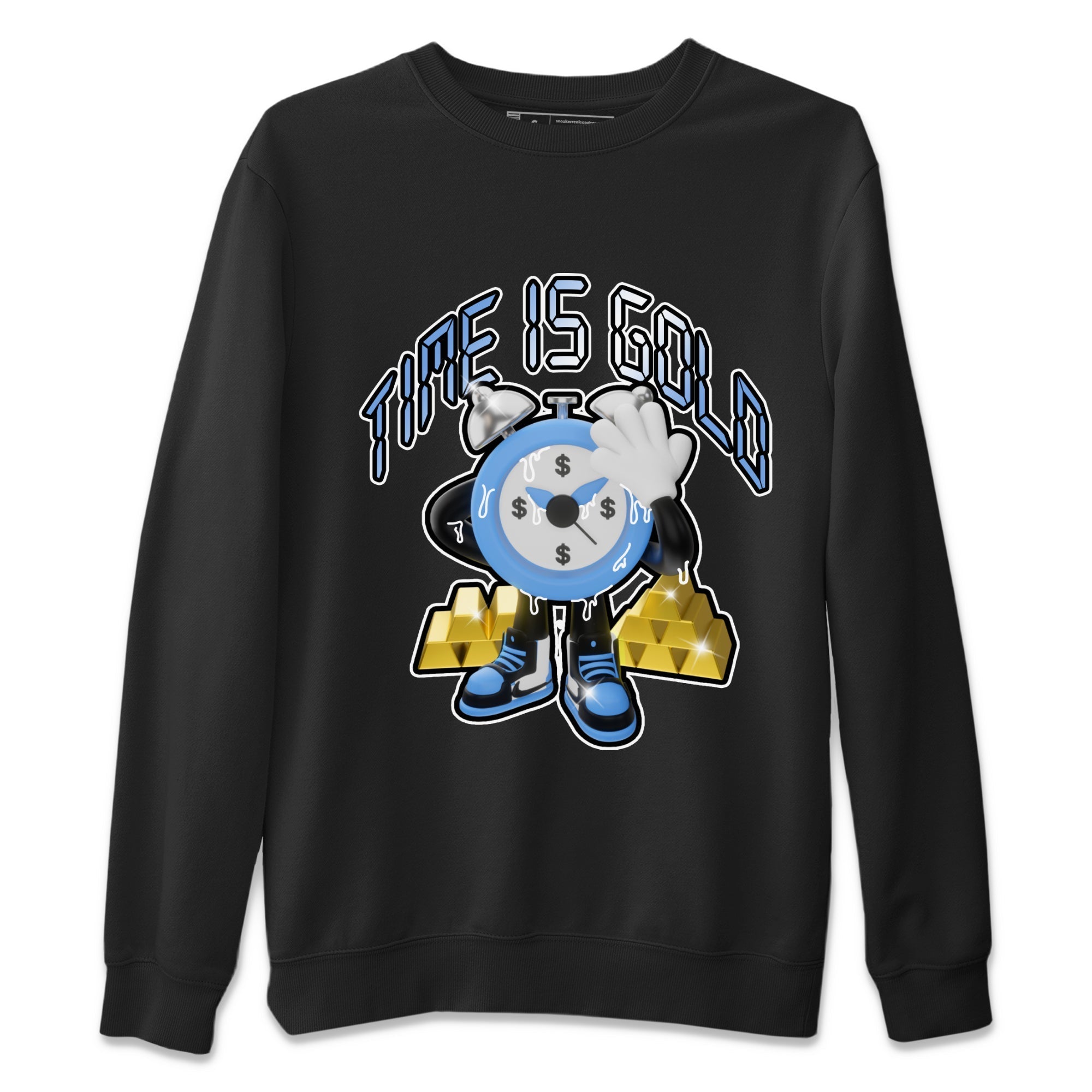 Air Jordan 1 UNC Toe shirt to match jordans Time Is Gold Streetwear Sneaker Shirt AJ1 UNC Toe Drip Gear Zone Sneaker Matching Clothing Unisex Black 2 T-Shirt