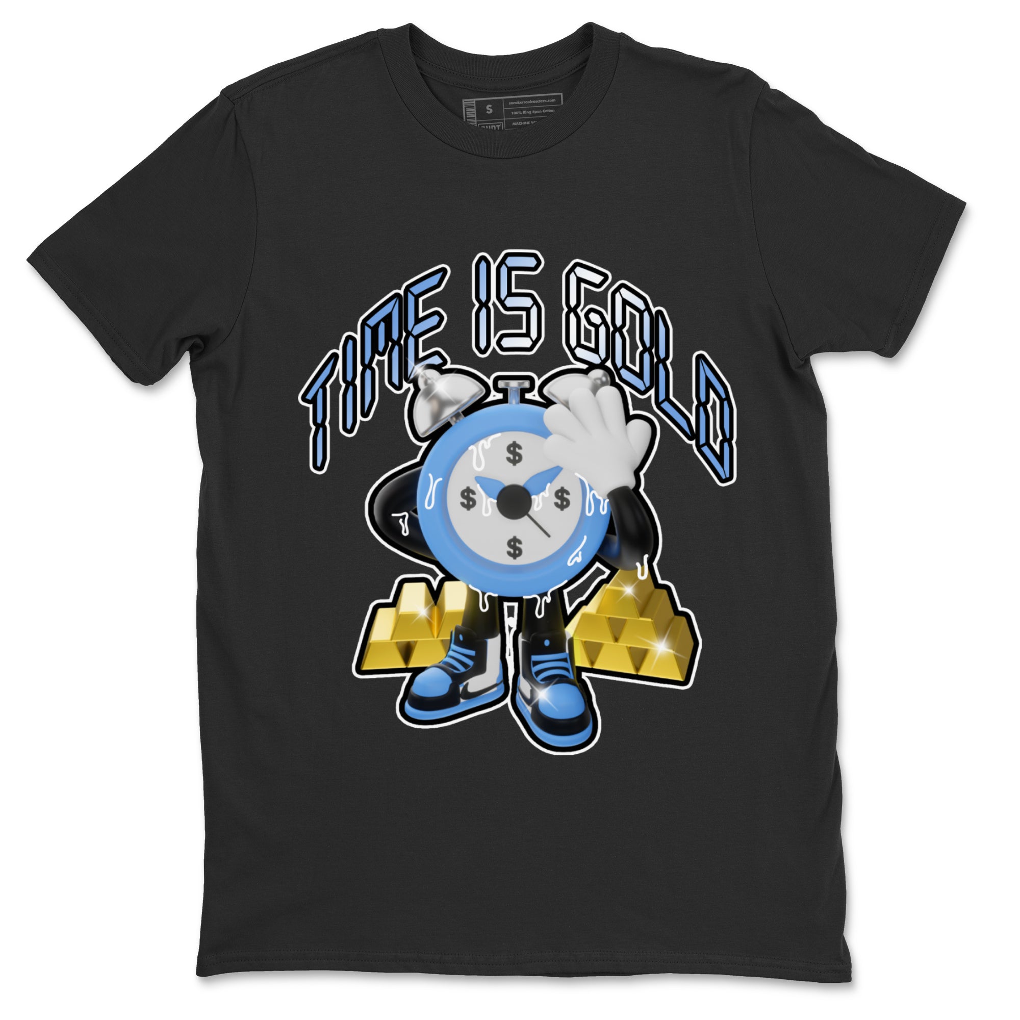 Air Jordan 1 UNC Toe shirt to match jordans Time Is Gold Streetwear Sneaker Shirt AJ1 UNC Toe Drip Gear Zone Sneaker Matching Clothing Unisex Black 2 T-Shirt