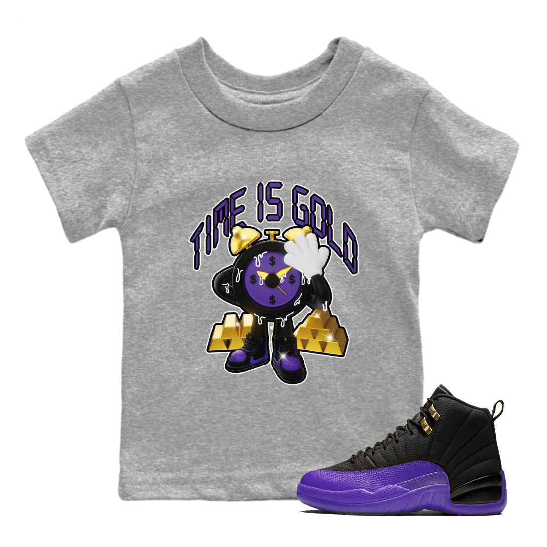 Air Jordan 12 Field Purple shirt to match jordans Time Is Gold Streetwear Sneaker Shirt AJ12 Field Purple Drip Gear Zone Sneaker Matching Clothing Baby Toddler Heather Grey 1 T-Shirt