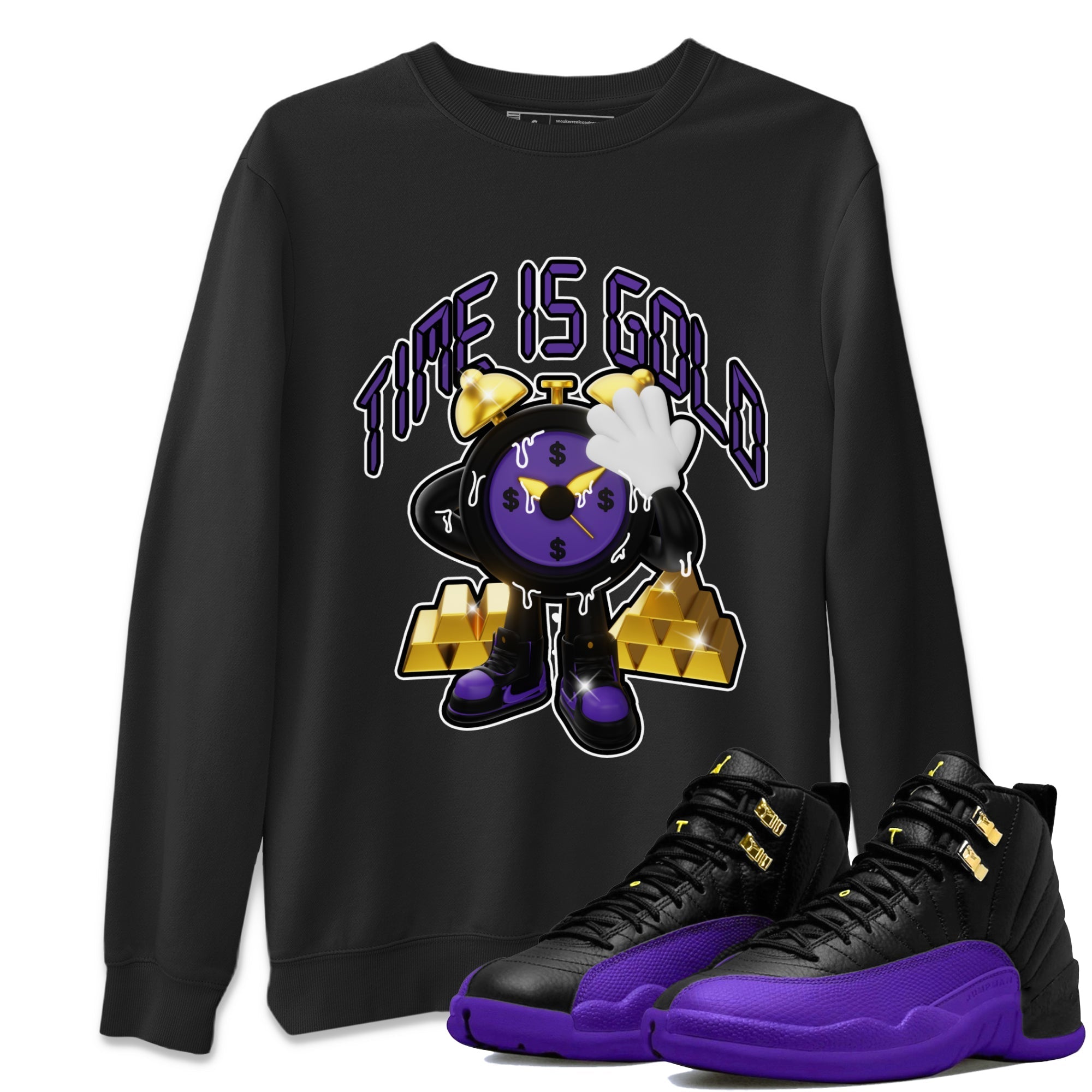 Air Jordan 12 Field Purple shirt to match jordans Time Is Gold Streetwear Sneaker Shirt AJ12 Field Purple Drip Gear Zone Sneaker Matching Clothing Unisex Black 1 T-Shirt
