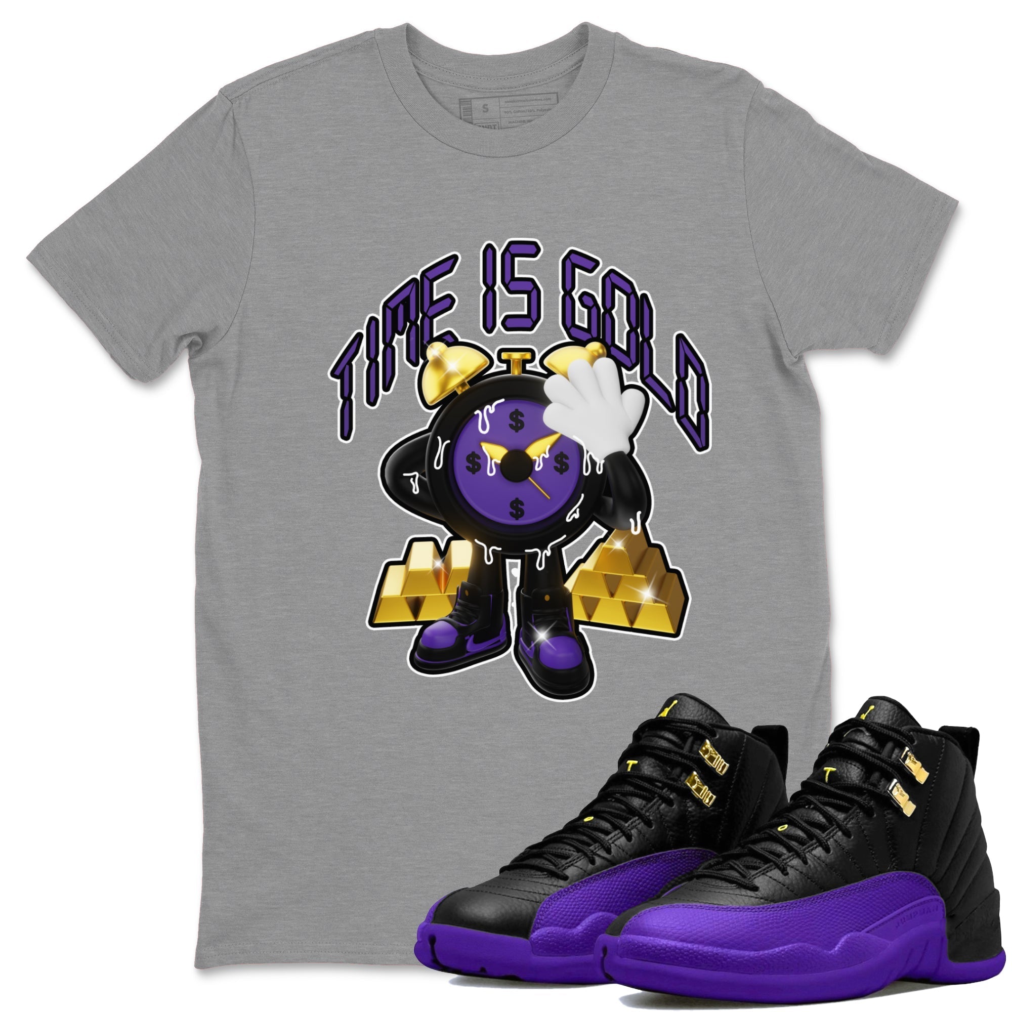 Air Jordan 12 Field Purple shirt to match jordans Time Is Gold Streetwear Sneaker Shirt AJ12 Field Purple Drip Gear Zone Sneaker Matching Clothing Unisex Heather Grey 1 T-Shirt