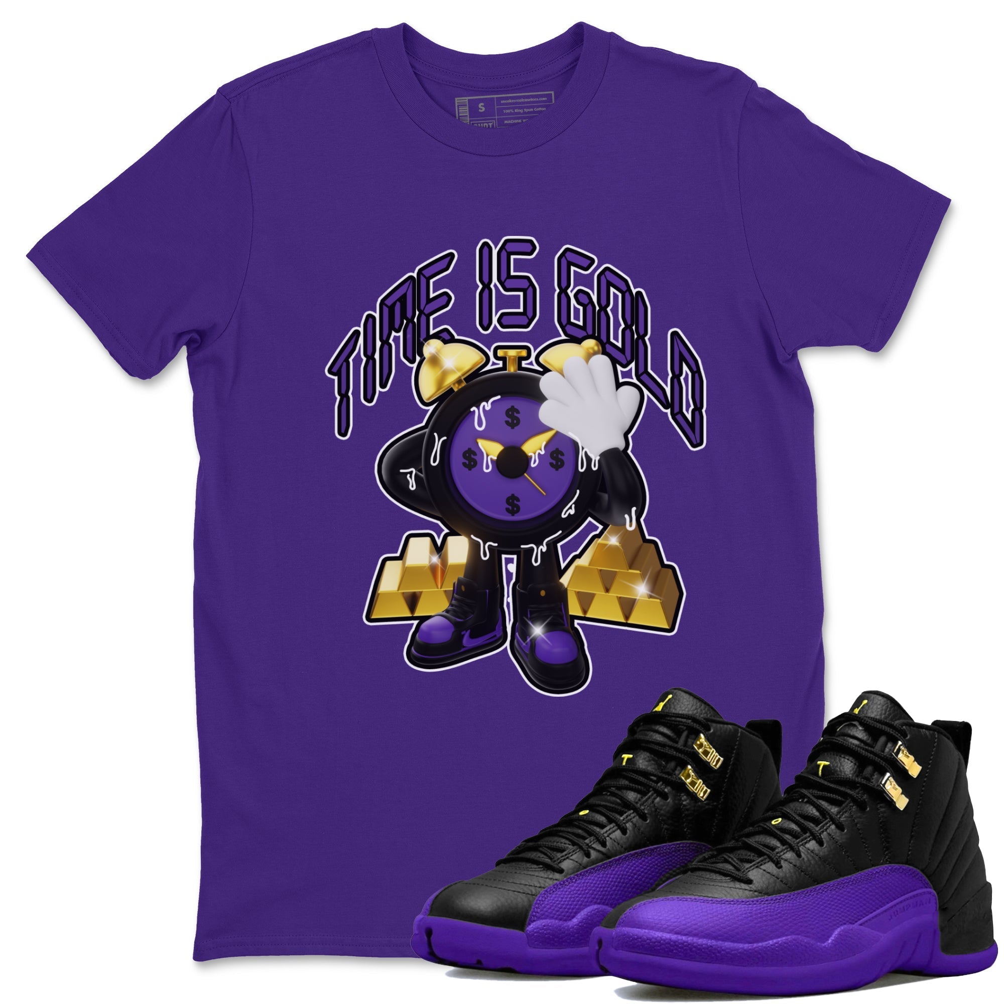 Air Jordan 12 Field Purple shirt to match jordans Time Is Gold Streetwear Sneaker Shirt AJ12 Field Purple Drip Gear Zone Sneaker Matching Clothing Unisex Purple 1 T-Shirt