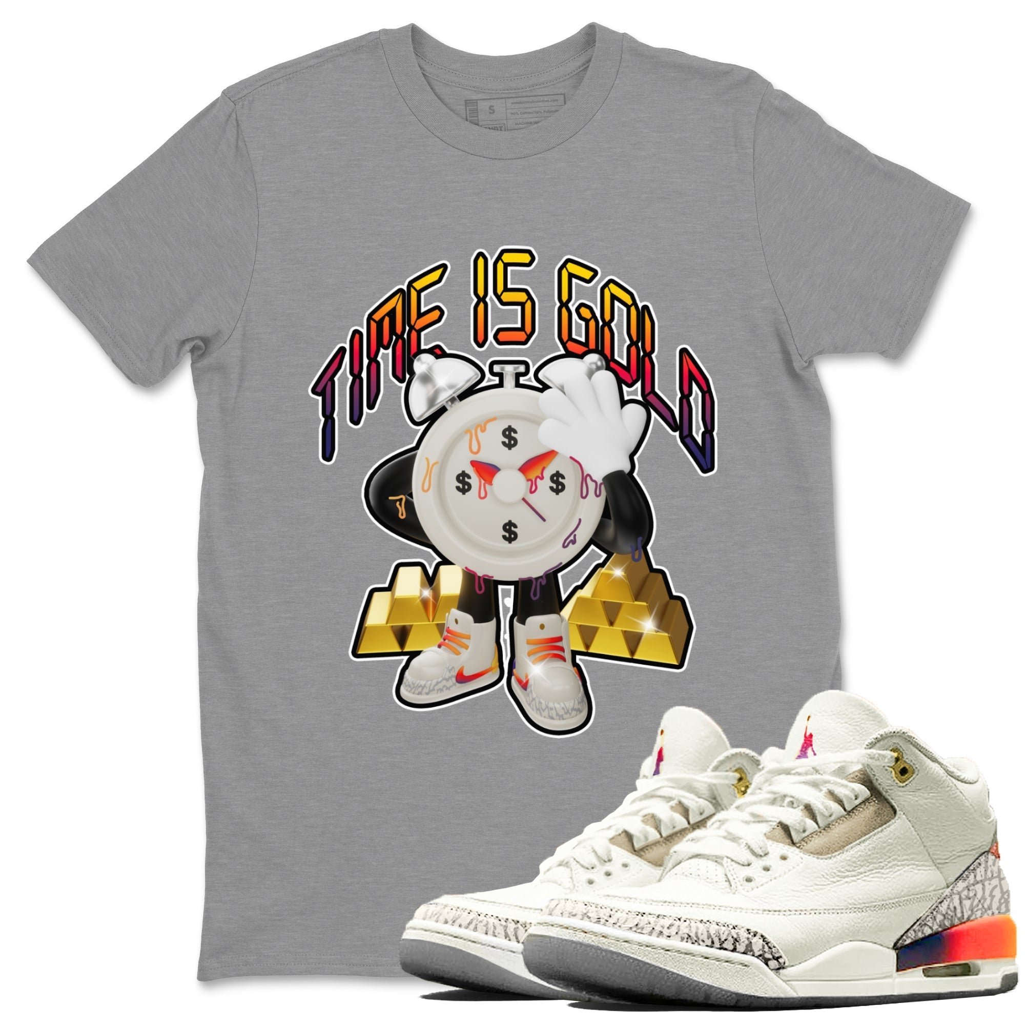 Air Jordan 3 J Balvin shirt to match jordans Time Is Gold Streetwear Sneaker Shirt AJ3 Balvin  Drip Gear Zone Sneaker Matching Clothing LGBTQ Gay Pride T-Shirt Unisex Heather Grey 1 T-Shirt