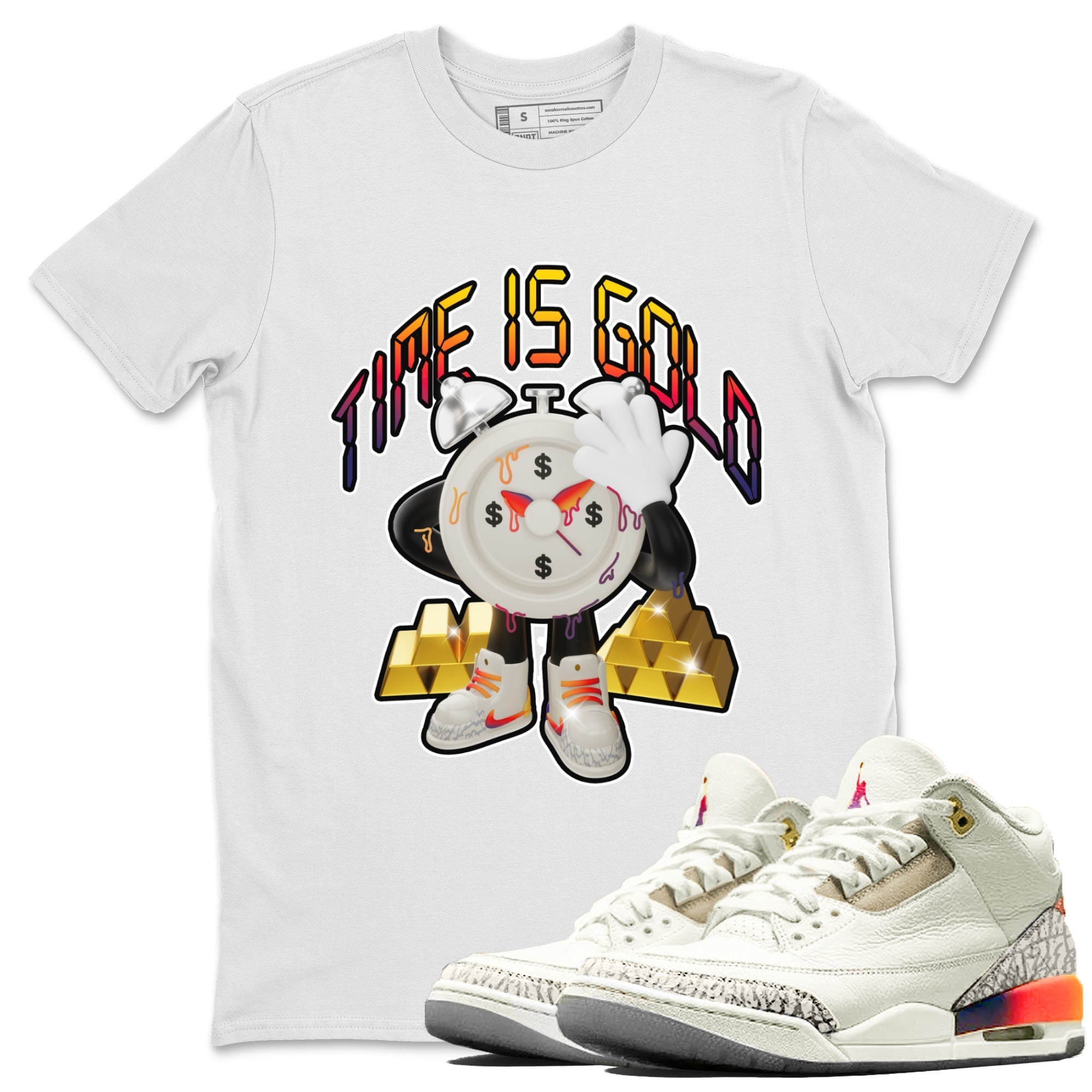 Air Jordan 3 J Balvin shirt to match jordans Time Is Gold Streetwear Sneaker Shirt AJ3 Balvin  Drip Gear Zone Sneaker Matching Clothing LGBTQ Gay Pride T-Shirt Unisex White 1 T-Shirt