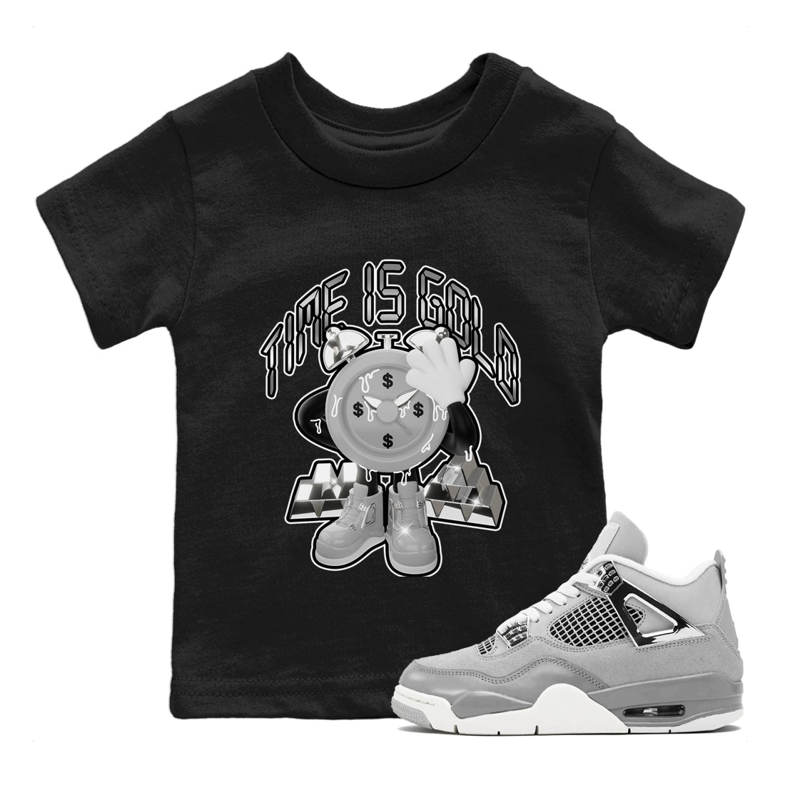 Air Jordan 4 Frozen Moments shirt to match jordans Time Is Gold Streetwear Sneaker Shirt AJ4 Frozen Moments Drip Gear Zone Sneaker Matching Clothing Baby Toddler Black 1 T-Shirt