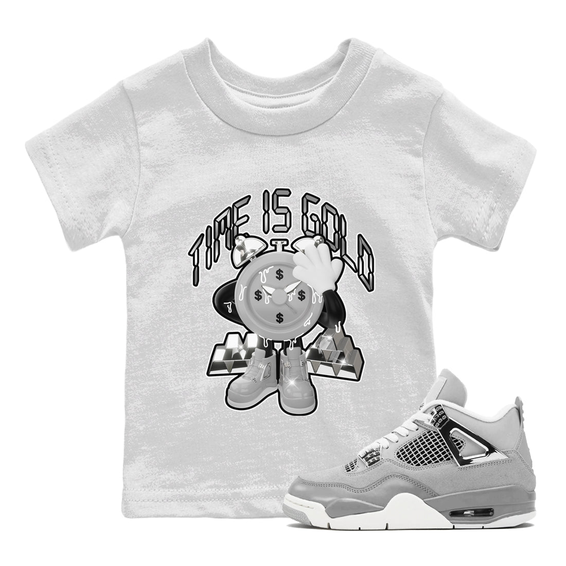 Air Jordan 4 Frozen Moments shirt to match jordans Time Is Gold Streetwear Sneaker Shirt AJ4 Frozen Moments Drip Gear Zone Sneaker Matching Clothing Baby Toddler White 1 T-Shirt