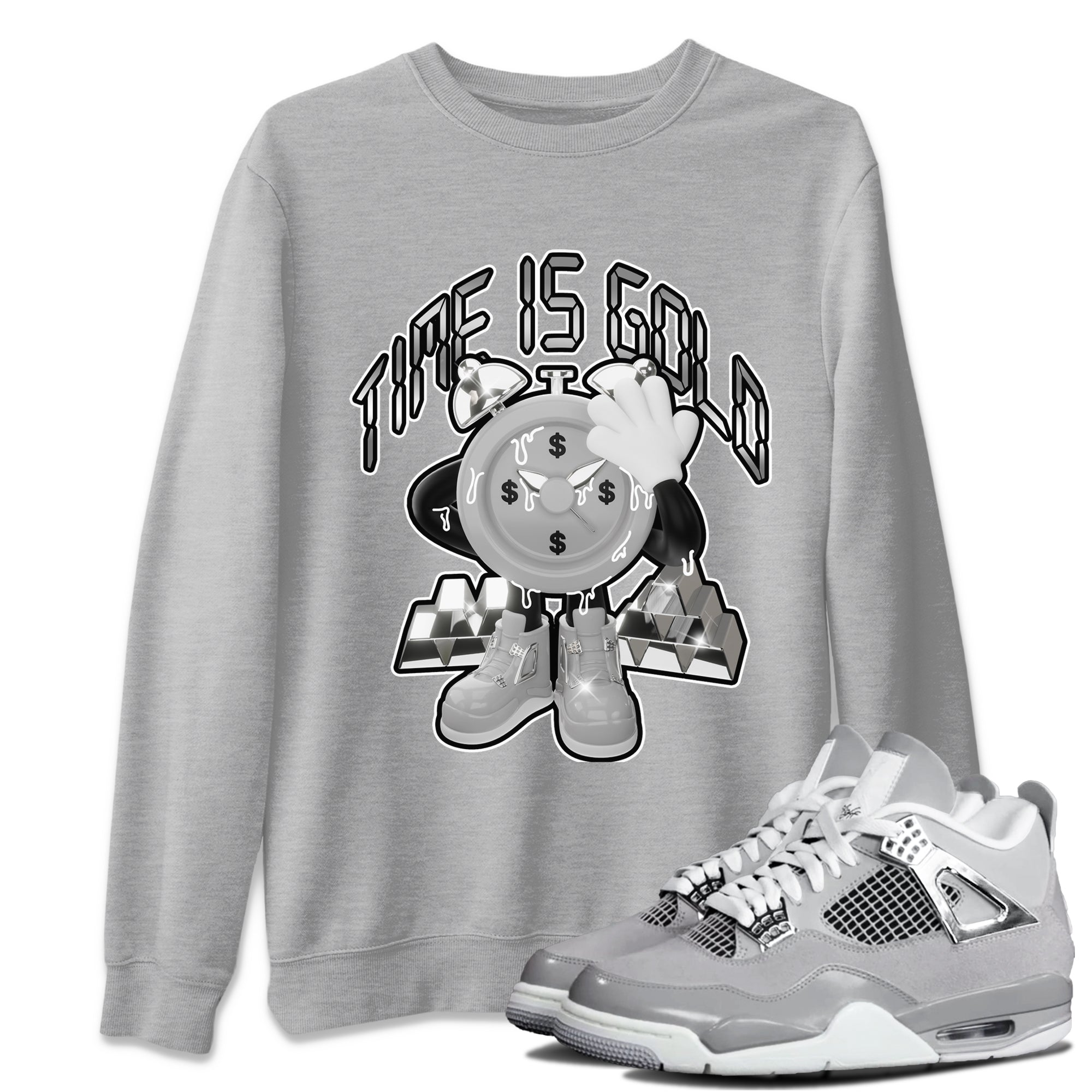Air Jordan 4 Frozen Moments shirt to match jordans Time Is Gold Streetwear Sneaker Shirt AJ4 Frozen Moments Drip Gear Zone Sneaker Matching Clothing Unisex Heather Grey 1 T-Shirt