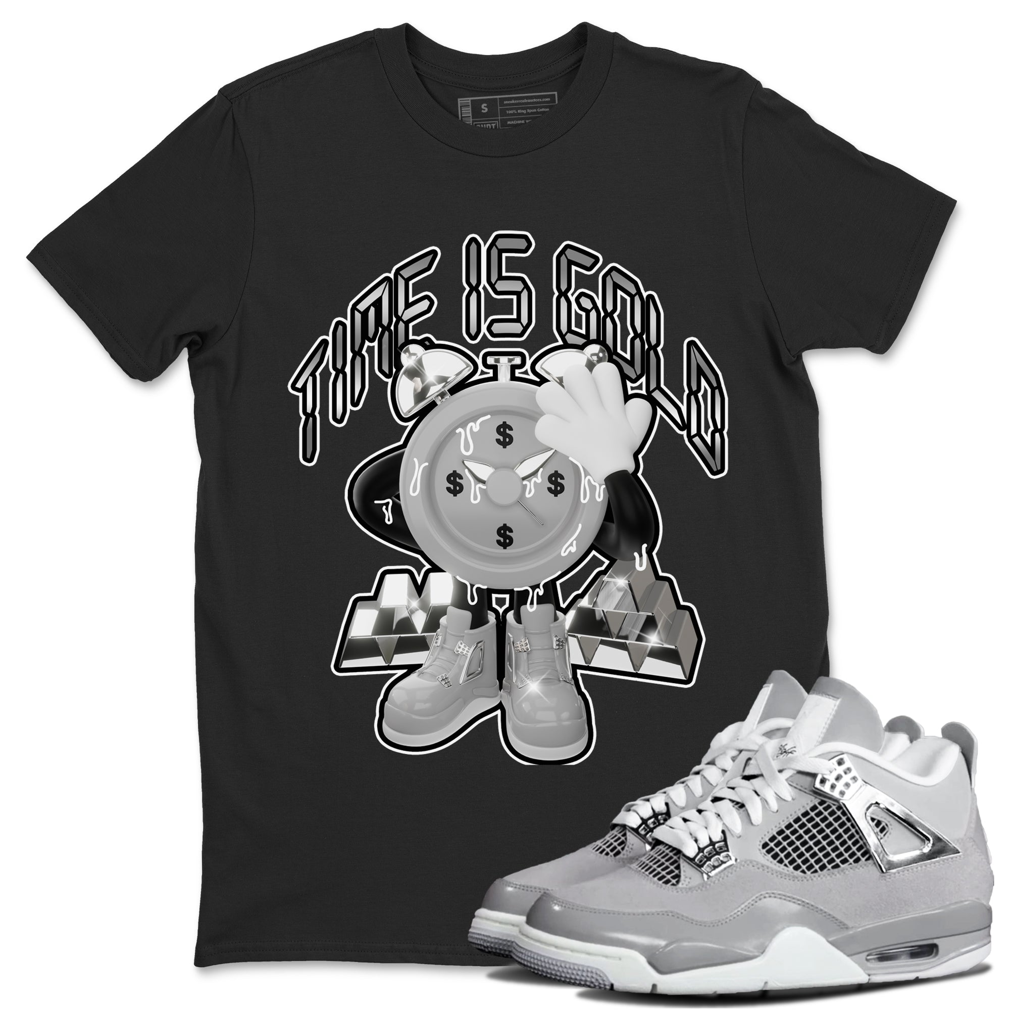 Air Jordan 4 Frozen Moments shirt to match jordans Time Is Gold Streetwear Sneaker Shirt AJ4 Frozen Moments Drip Gear Zone Sneaker Matching Clothing Unisex Black 1 T-Shirt