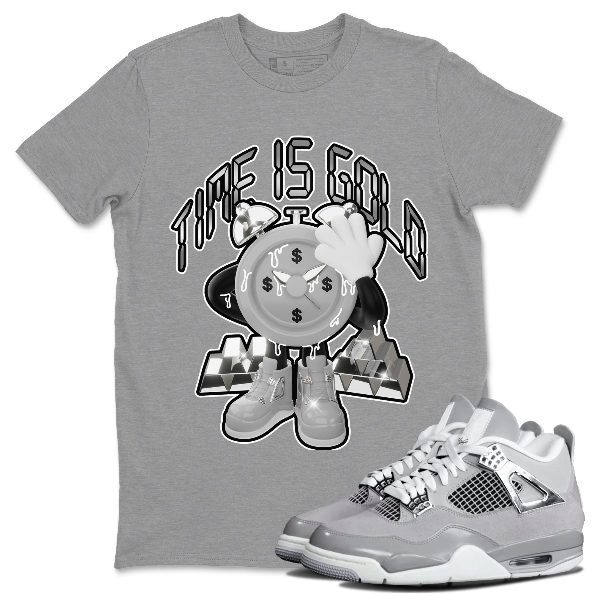 Air Jordan 4 Frozen Moments shirt to match jordans Time Is Gold Streetwear Sneaker Shirt AJ4 Frozen Moments Drip Gear Zone Sneaker Matching Clothing Unisex Heather Grey 1 T-Shirt