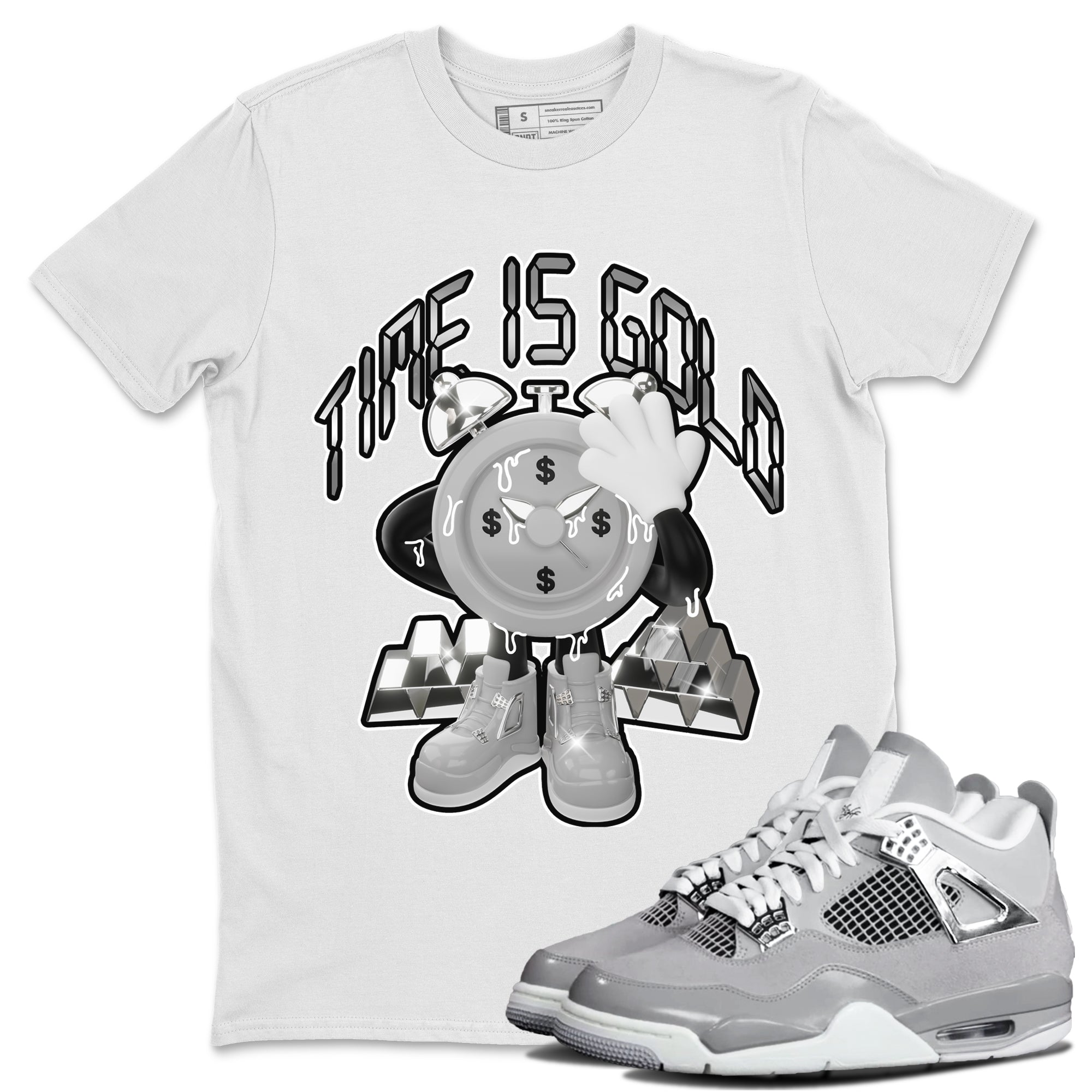 Air Jordan 4 Frozen Moments shirt to match jordans Time Is Gold Streetwear Sneaker Shirt AJ4 Frozen Moments Drip Gear Zone Sneaker Matching Clothing Unisex White 1 T-Shirt
