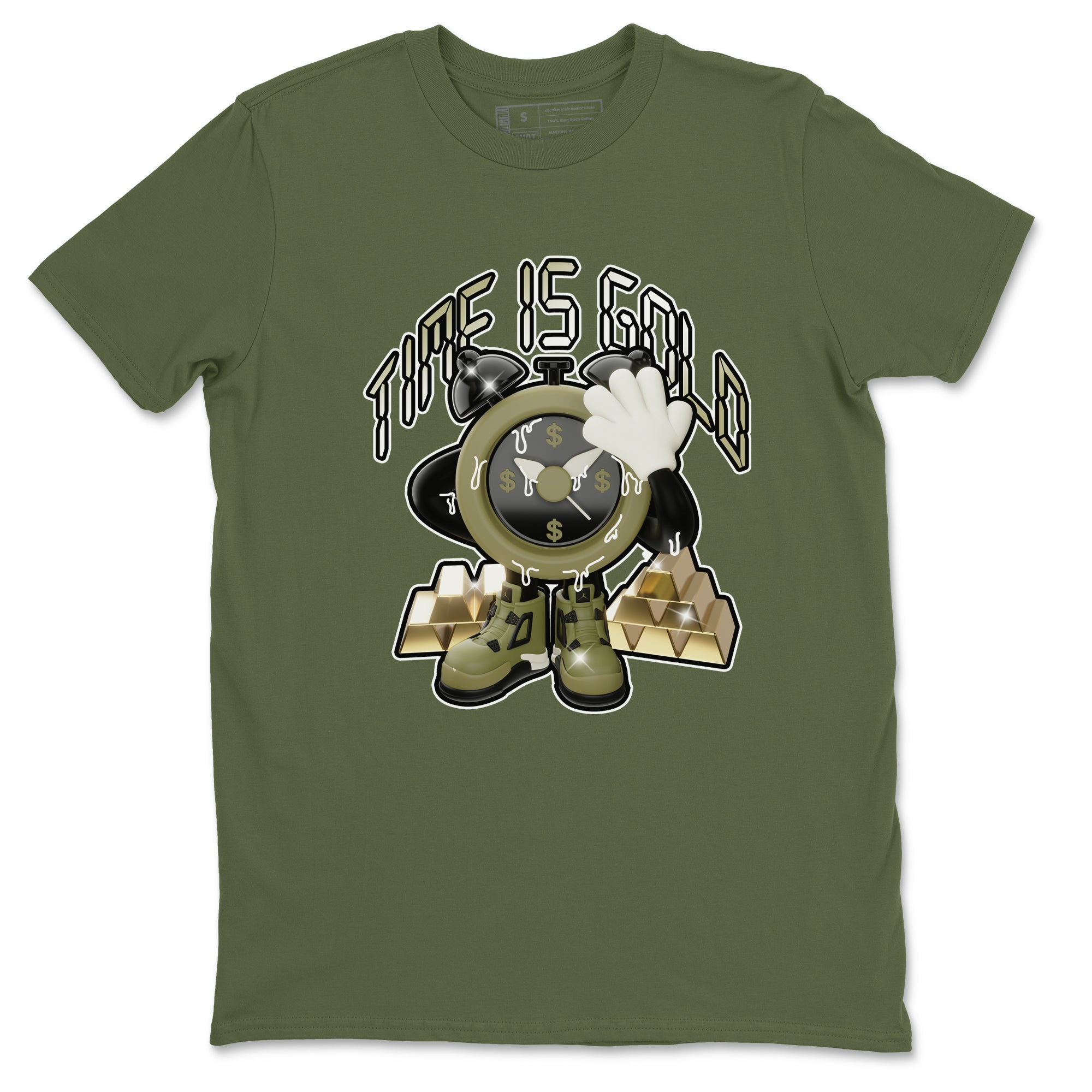 Air Jordan 4 Medium Olive shirt to match jordans streetwear brand Time Is Gold sneaker tees AJ4Medium Olive Drip Gear Zone Unisex Military Green 2 T-Shirt