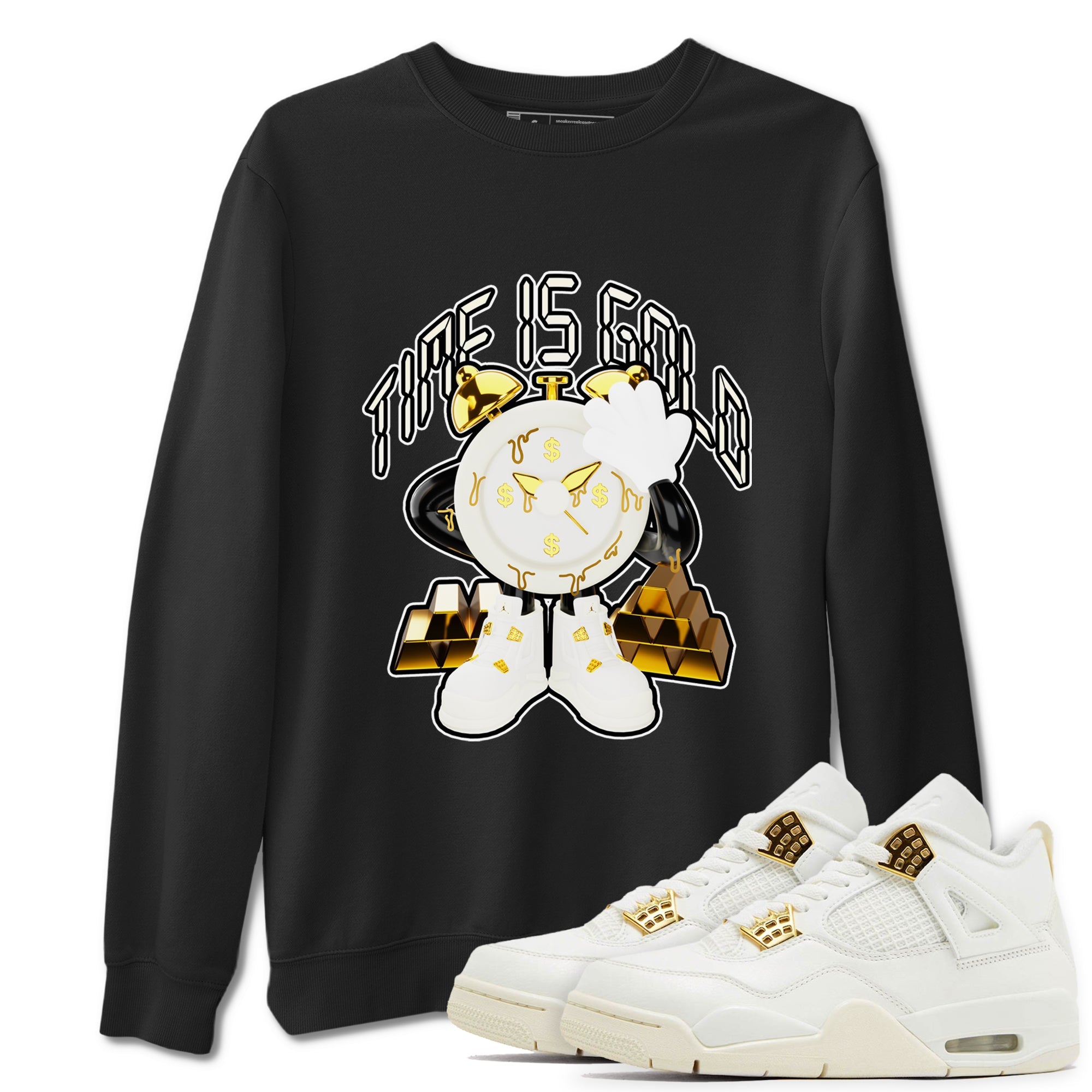 4s Sail 2024 shirt to match jordans Time Is Gold sneaker tees Air Jordan 4 Sail 2024 Drip Gear Zone unisex cotton Black 1 crew neck shirt
