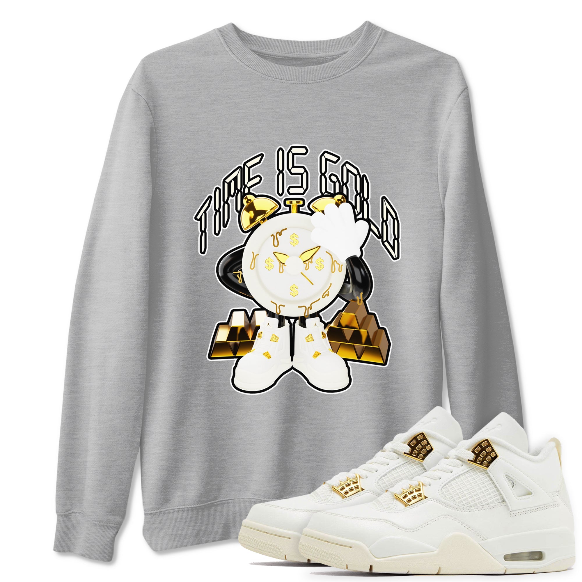 4s Sail 2024 shirt to match jordans Time Is Gold sneaker tees Air Jordan 4 Sail 2024 Drip Gear Zone unisex cotton Heather Grey 1 crew neck shirt