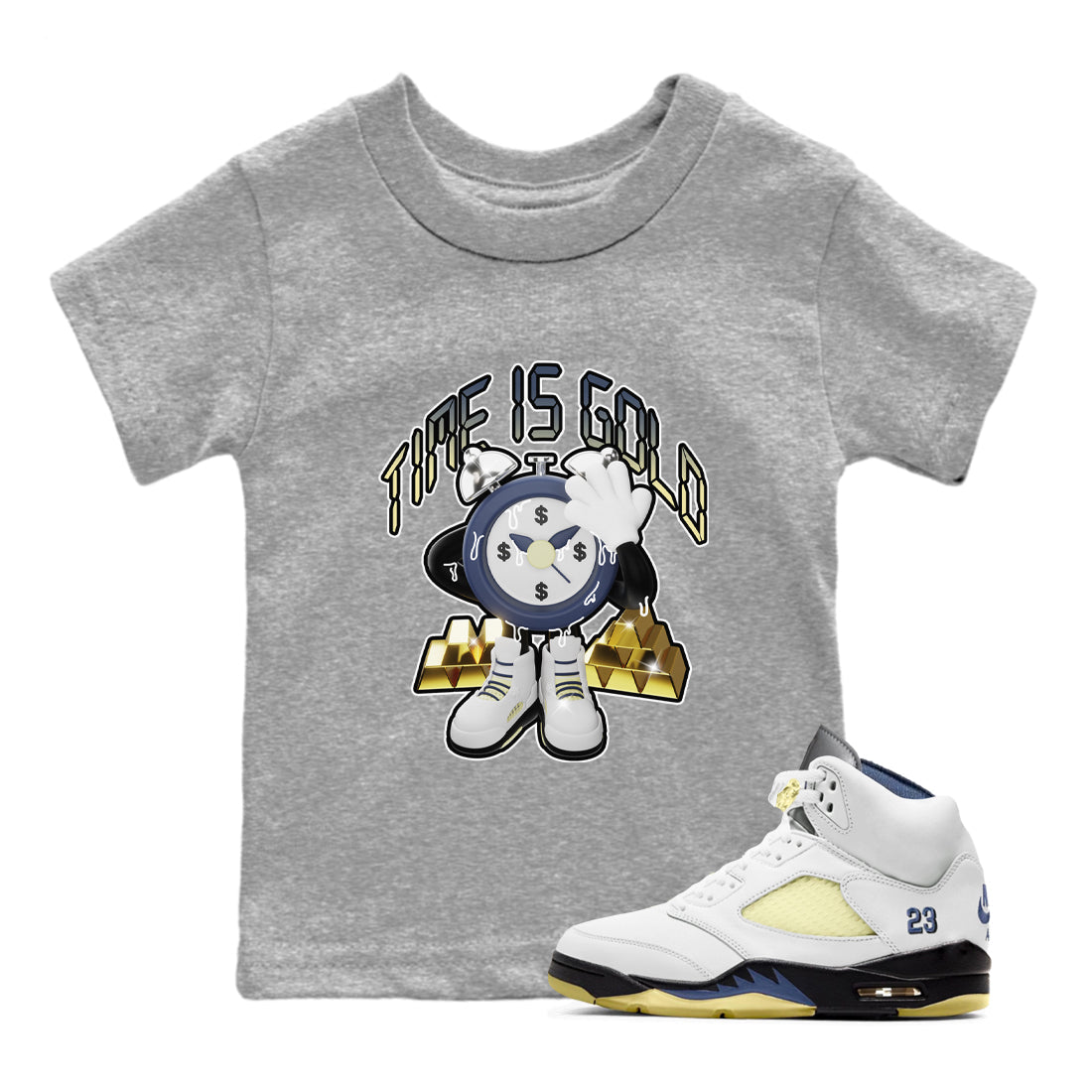 Air Jordan 5 A Ma Maniere x Photon Dust shirt to match jordans Time Is Gold sneaker tees Jordan 5 A Ma Maniere "Dawn" Drip Gear Zone Baby Toddler Heather Grey 1 T-Shirt