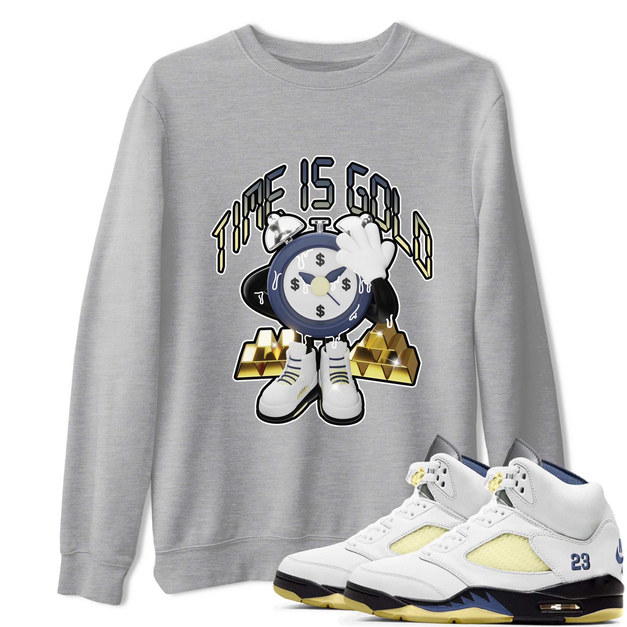 Air Jordan 5 A Ma Maniere x Photon Dust shirt to match jordans Time Is Gold sneaker tees Jordan 5 A Ma Maniere "Dawn" Drip Gear Zone Unisex Heather Grey 1 T-Shirt