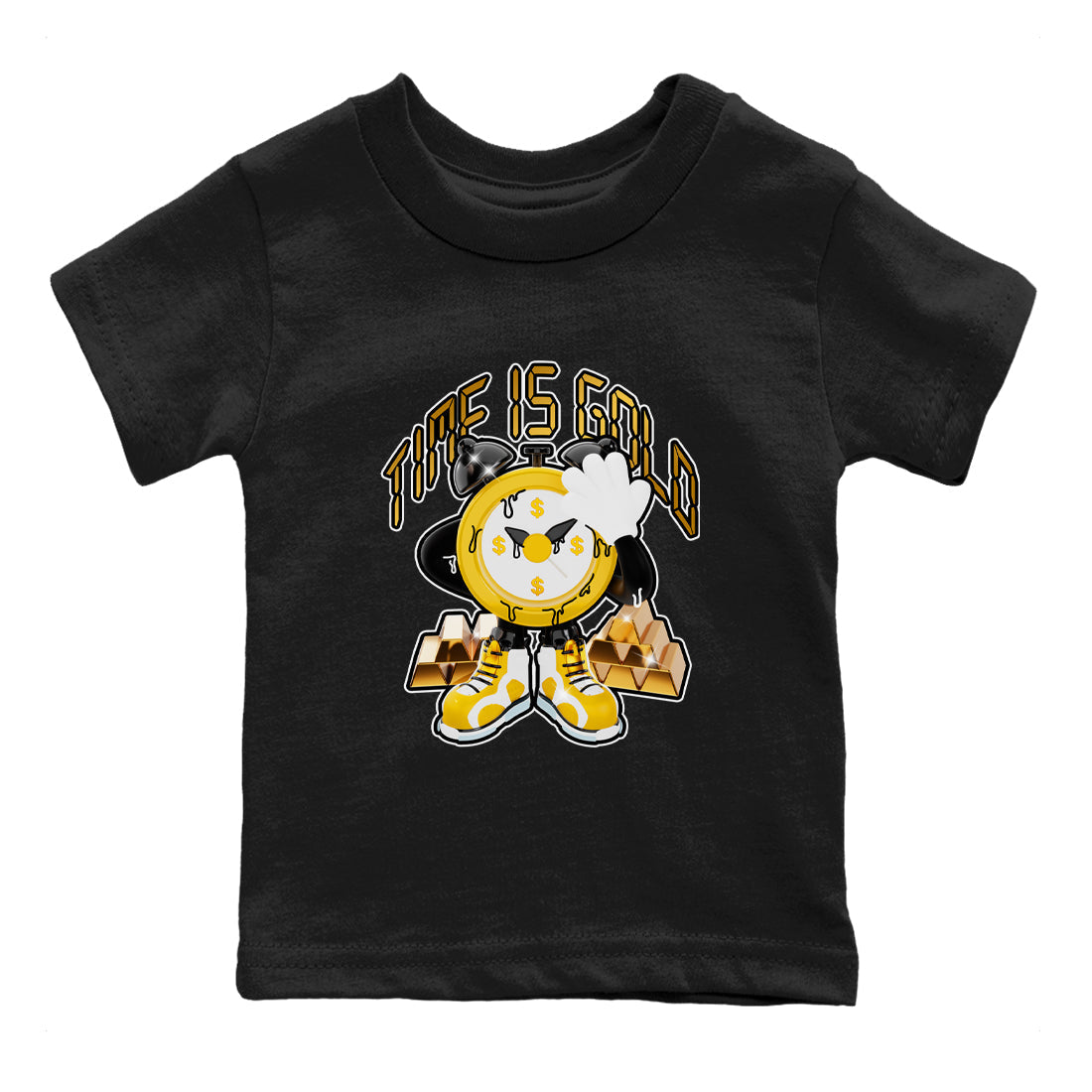 6s Yellow Ochre shirt to match jordans Time Is Gold sneaker tees streetwear brand Air Jordan 6 Yellow Ochre Drip Gear Zone Brand Baby Toddler Black 2 T-Shirt