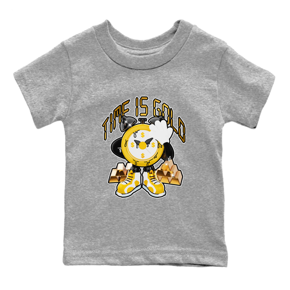 6s Yellow Ochre shirt to match jordans Time Is Gold sneaker tees streetwear brand Air Jordan 6 Yellow Ochre Drip Gear Zone Brand Baby Toddler Heather Grey 2 T-Shirt