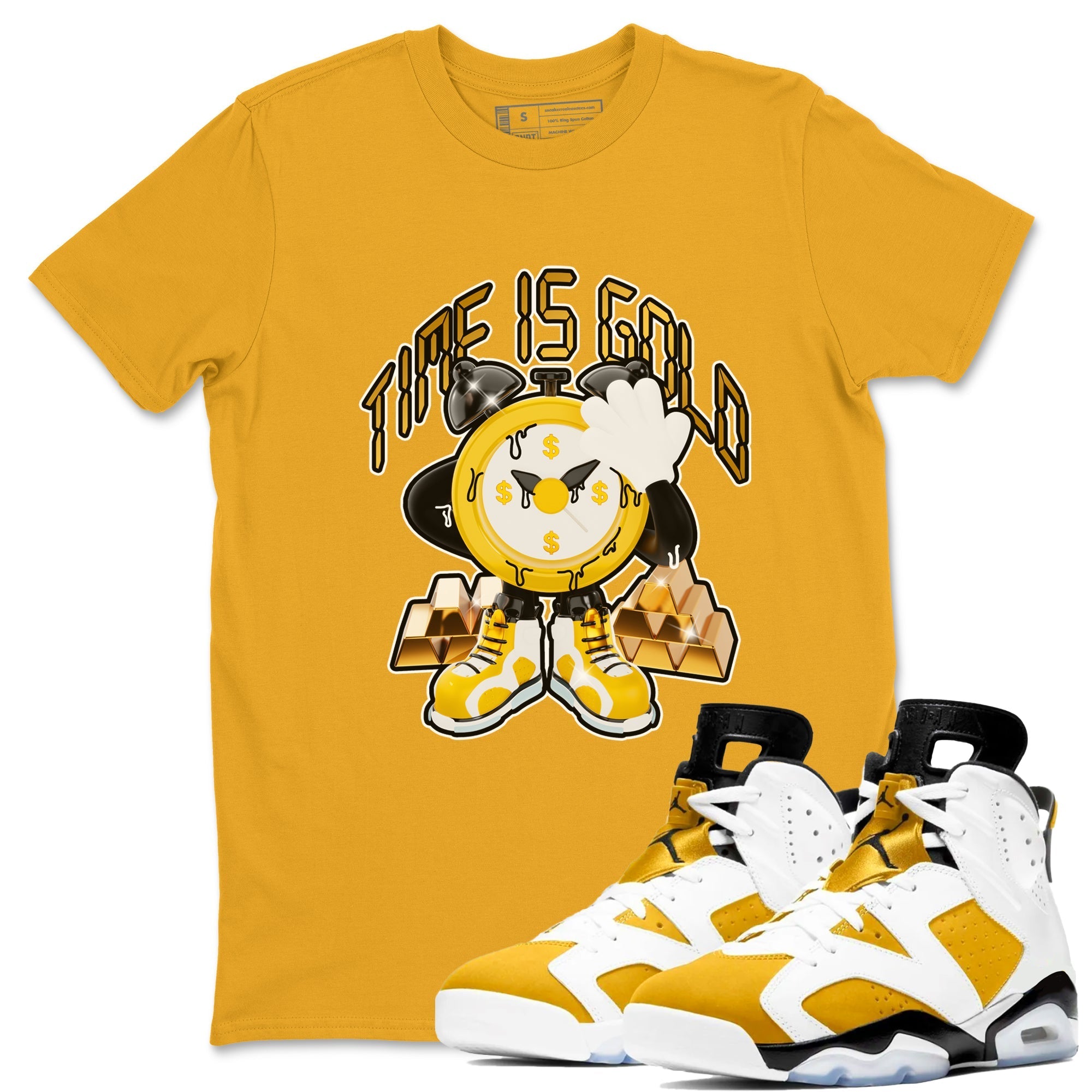 6s Yellow Ochre shirt to match jordans Time Is Gold sneaker tees streetwear brand Air Jordan 6 Yellow Ochre Drip Gear Zone Brand Unisex Gold 1 T-Shirt