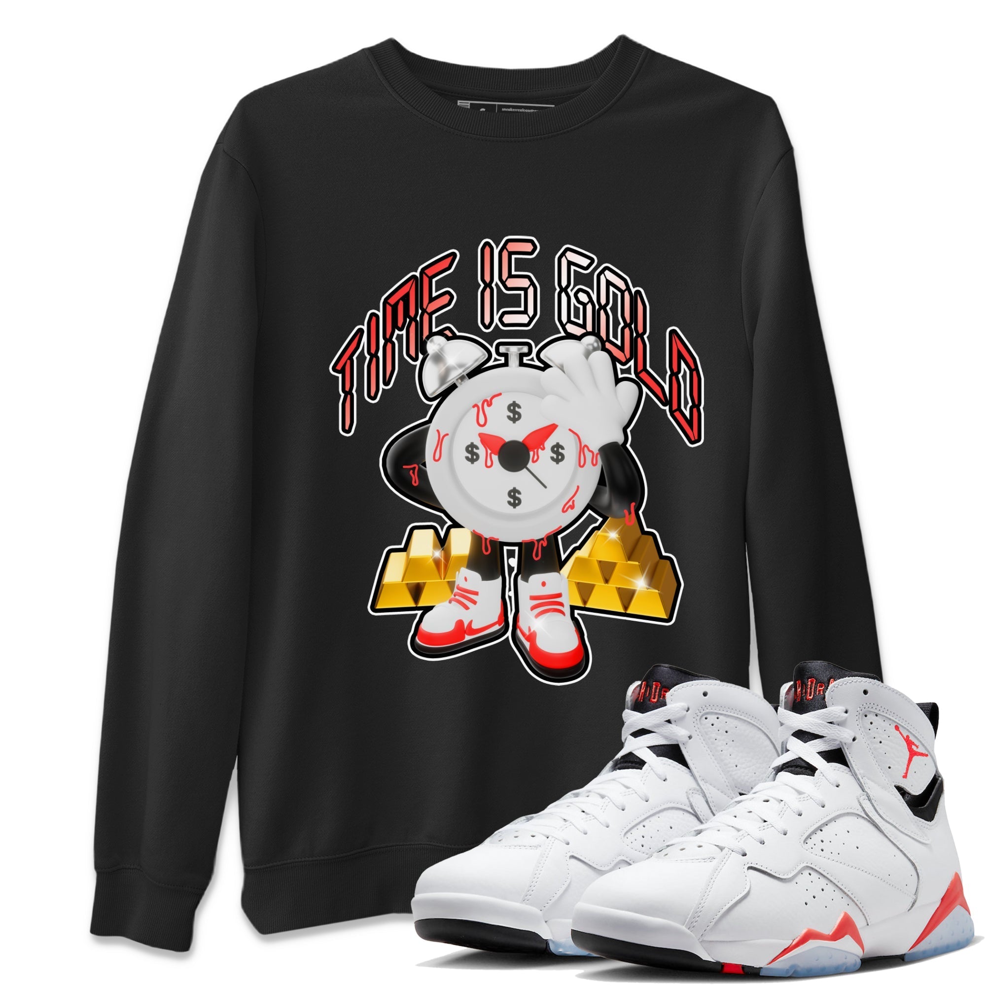 Air Jordan 7 White Infrared shirt to match jordans Time Is Gold Streetwear Sneaker Shirt AJ7 White Infrared Drip Gear Zone Sneaker Matching Clothing Unisex Black 1 T-Shirt