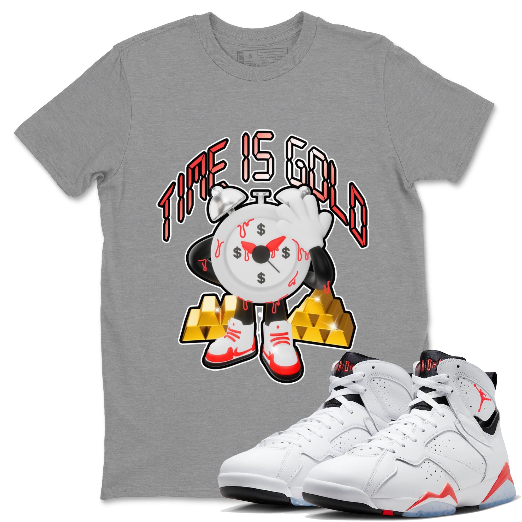 Air Jordan 7 White Infrared shirt to match jordans Time Is Gold Streetwear Sneaker Shirt AJ7 White Infrared Drip Gear Zone Sneaker Matching Clothing Unisex Heather Grey 1 T-Shirt