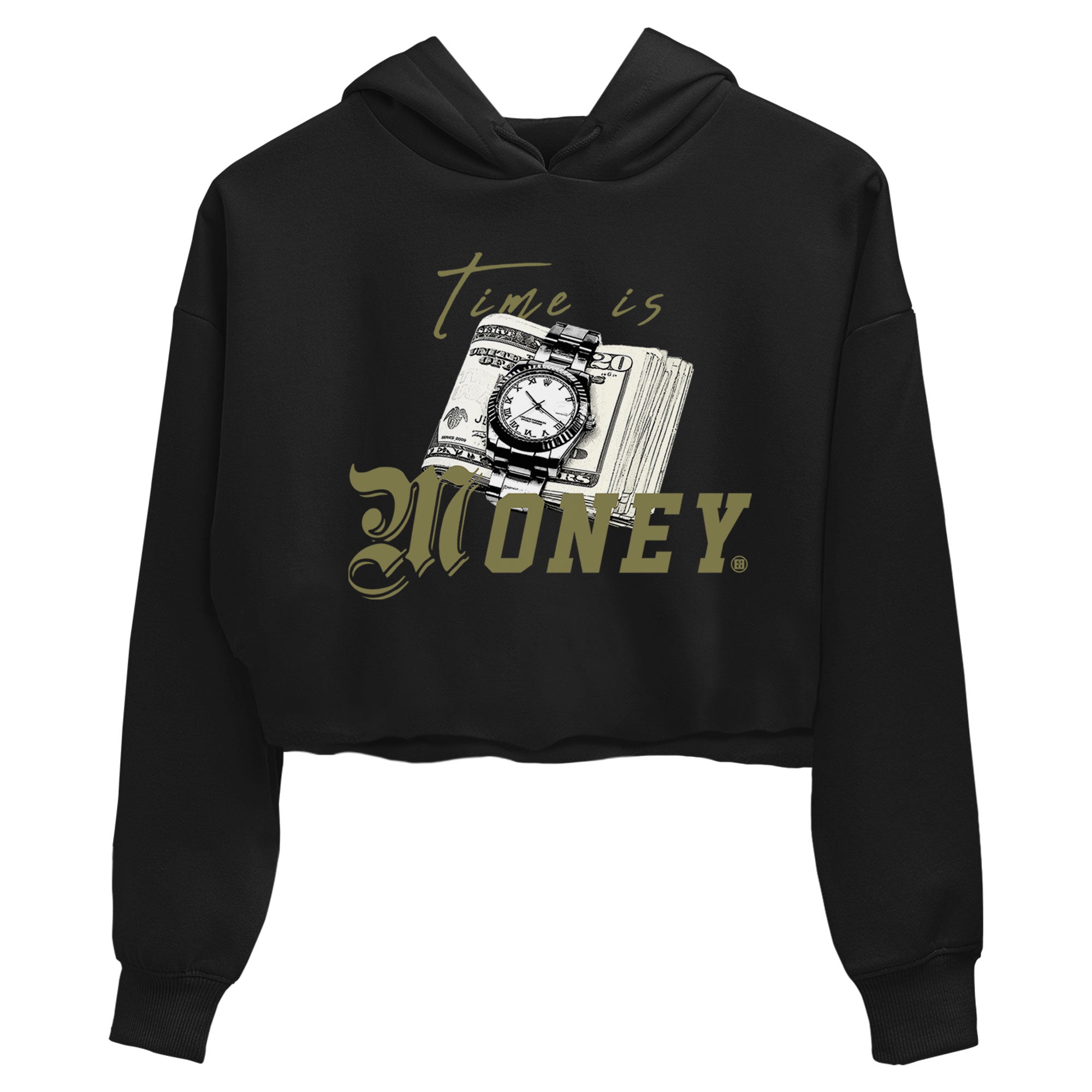 AJ4 Medium Olive shirt to match jordans streetwear brand Time Is Money sneaker tees Air Jordan 4 Medium Olive Drip Gear Zone Black 2 Crop T-Shirt