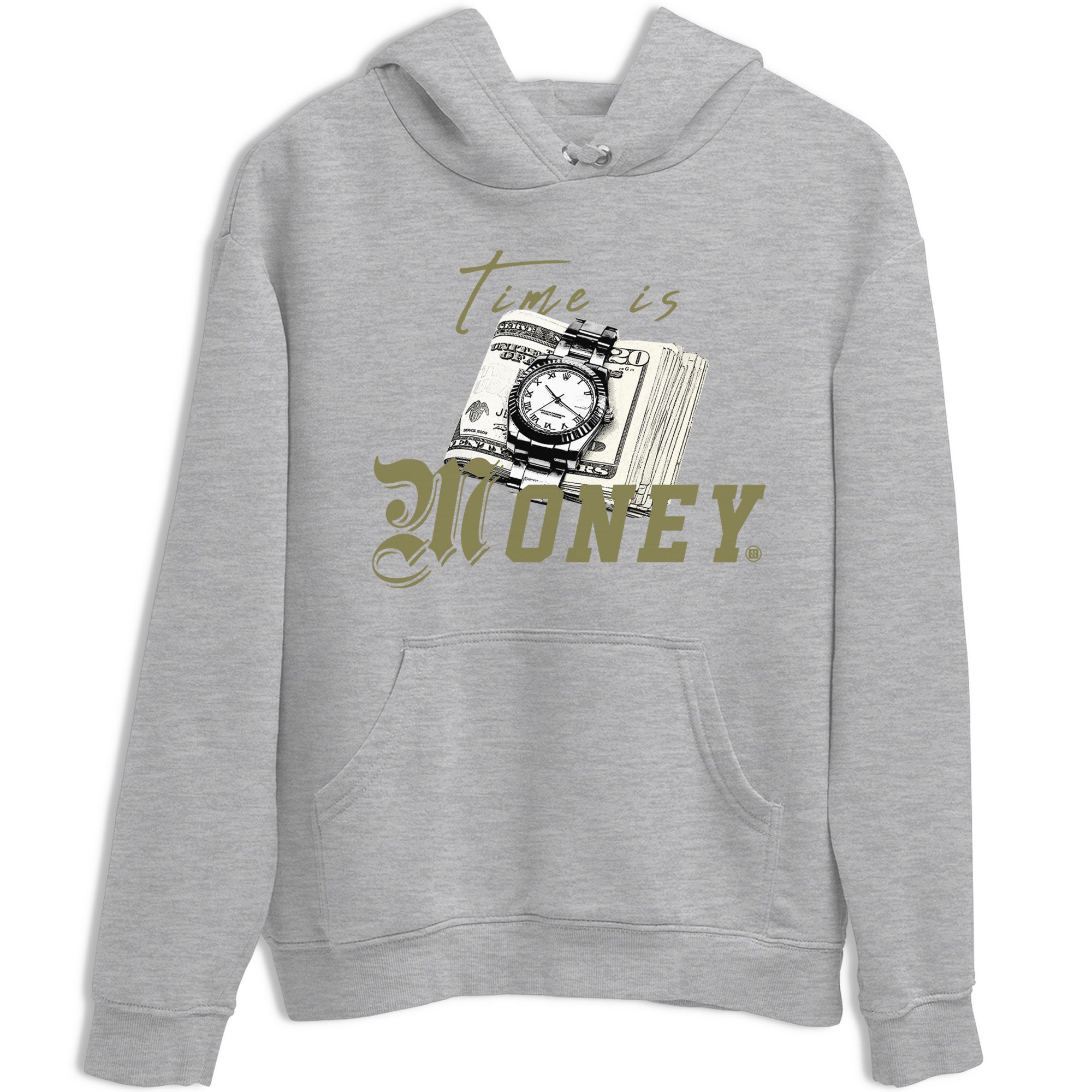 AJ4 Medium Olive shirt to match jordans streetwear brand Time Is Money sneaker tees Air Jordan 4 Medium Olive Drip Gear Zone Unisex Heather Grey 2 T-Shirt