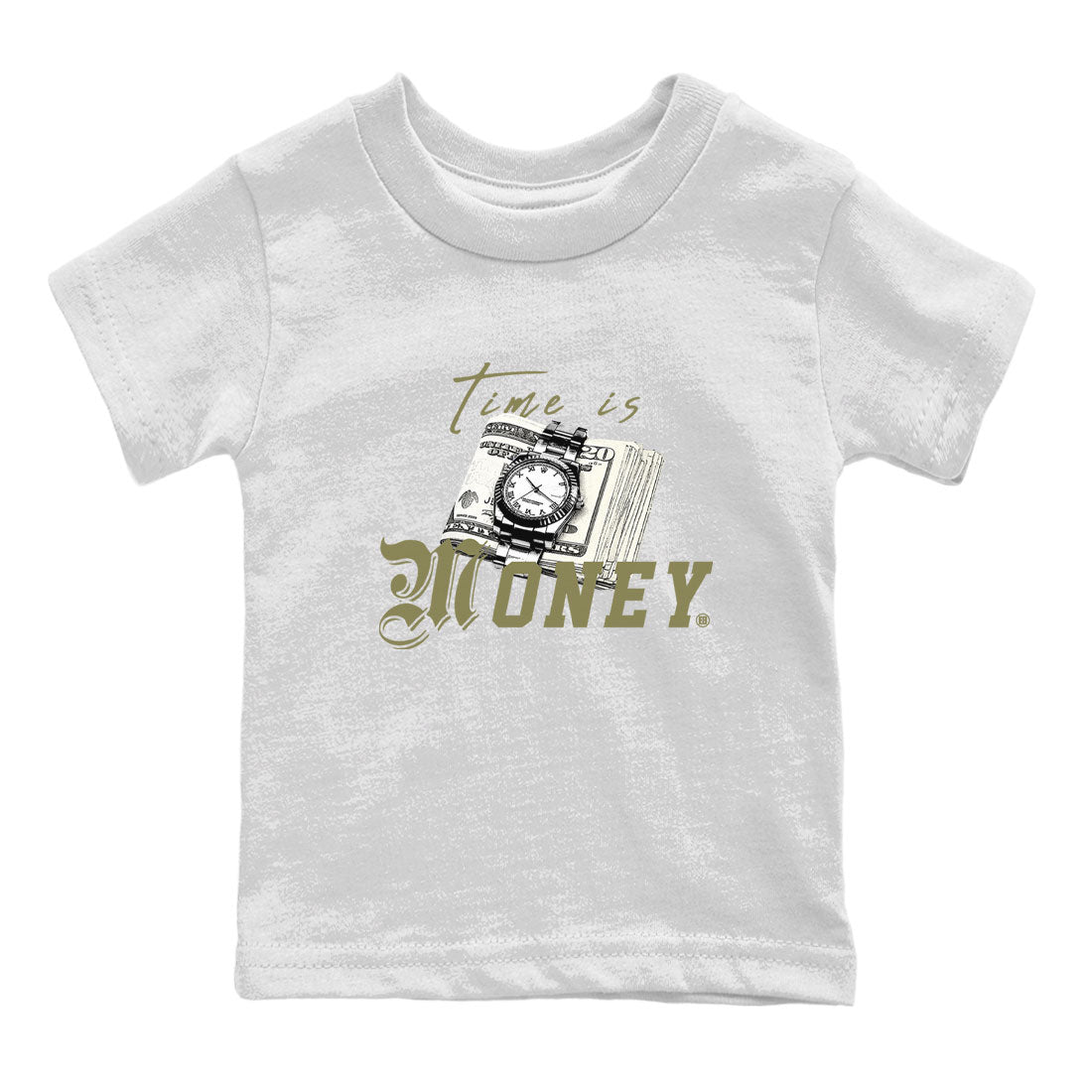 AJ4 Medium Olive shirt to match jordans streetwear brand Time Is Money sneaker tees Air Jordan 4 Retro Medium Olive Drip Gear Zone Baby Toddler White 2 T-Shirt