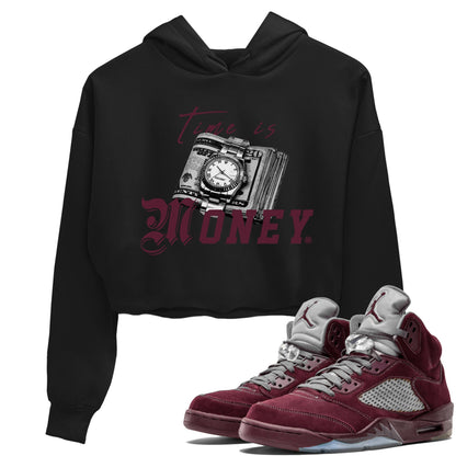 Air Jordan 5 Burgundy Sneaker Match Tees Time Is Money Sneaker T-Shirt AJ5 Burgundy Sneaker Release Tees Women's Shirts Black 1
