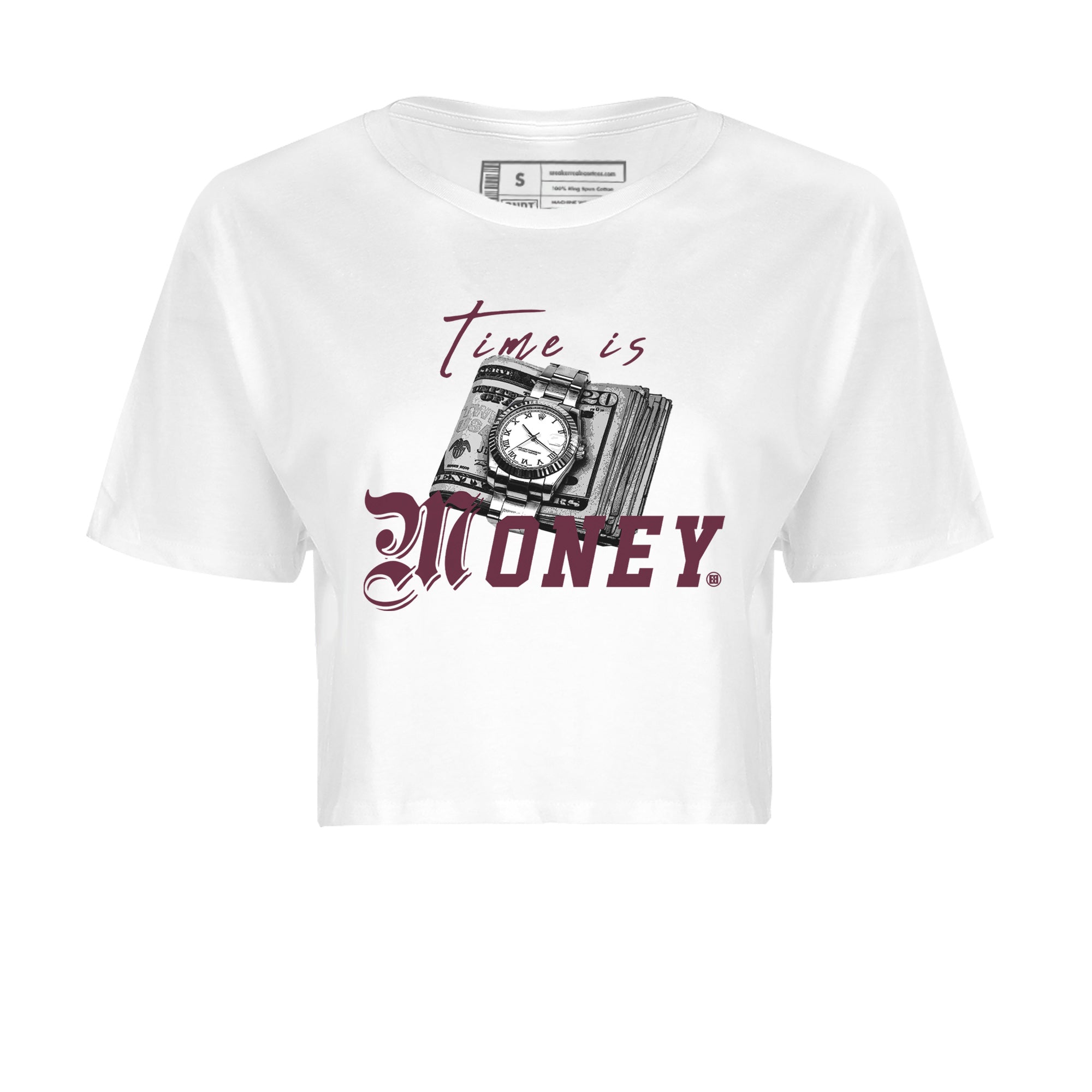 Air Jordan 5 Burgundy Sneaker Match Tees Time Is Money Sneaker T-Shirt AJ5 Burgundy Sneaker Release Tees Women's Shirts White 2