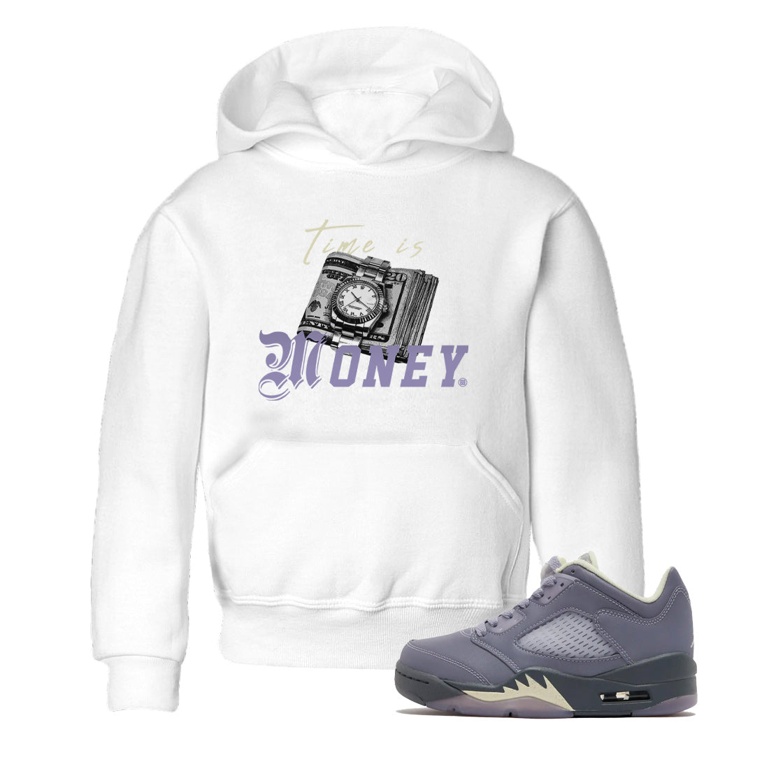 5s Indigo Haze Sneaker Match Tees Time Is Money Sneaker T-Shirt Air Jordan 5 Indigo Haze Sneaker Release Tees Kids Shirts White 1