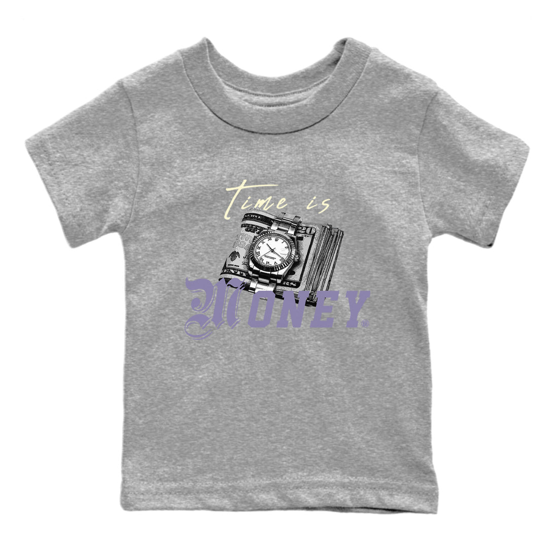 5s Indigo Haze Sneaker Match Tees Time Is Money Sneaker T-Shirt Air Jordan 5 Indigo Haze Sneaker Release Tees Kids Shirts Heather Grey 2