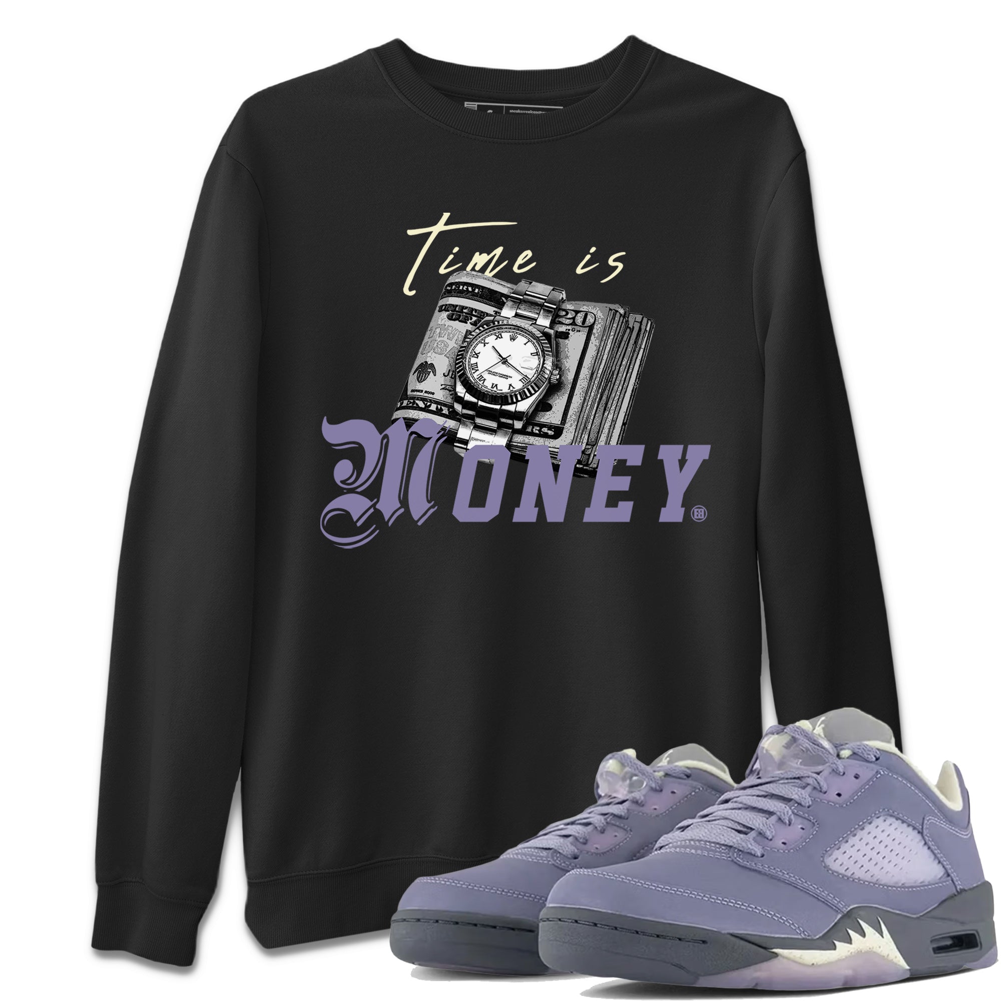 5s Indigo Haze Sneaker Match Tees Time Is Money Sneaker T-Shirt Air Jordan 5 Indigo Haze Sneaker Release Tees Unisex Shirts Black 1