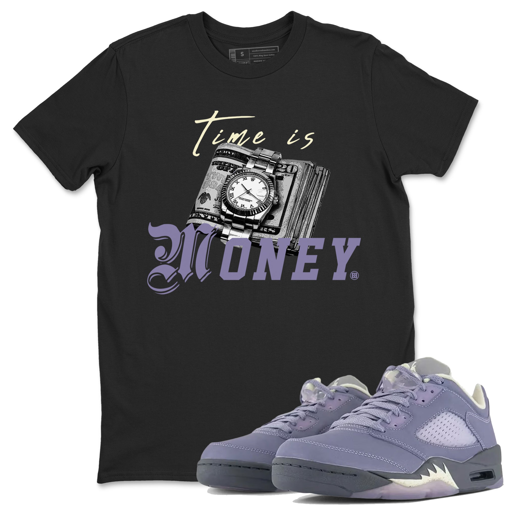 5s Indigo Haze Sneaker Match Tees Time Is Money Sneaker T-Shirt Air Jordan 5 Indigo Haze Sneaker Release Tees Unisex Shirts Black 1
