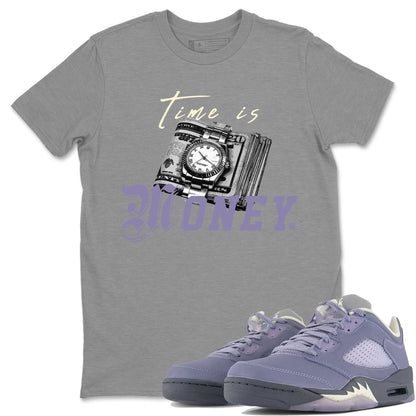 5s Indigo Haze Sneaker Match Tees Time Is Money Sneaker T-Shirt Air Jordan 5 Indigo Haze Sneaker Release Tees Unisex Shirts Heather Grey 1
