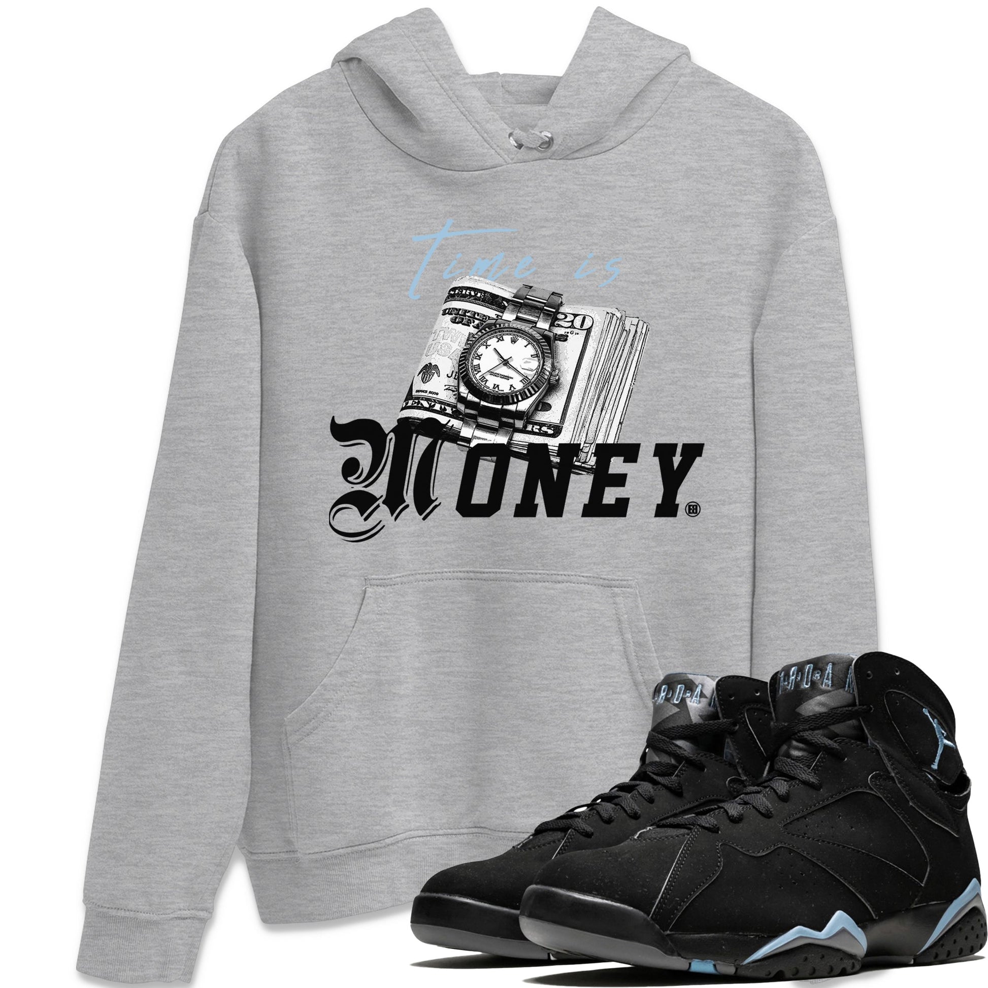 Air Jordan 7 Chambray Sneaker Match Tees Time Is Money Sneaker T-Shirt AJ7 Chambray Sneaker Release Tees Unisex Shirts Heather Grey 1