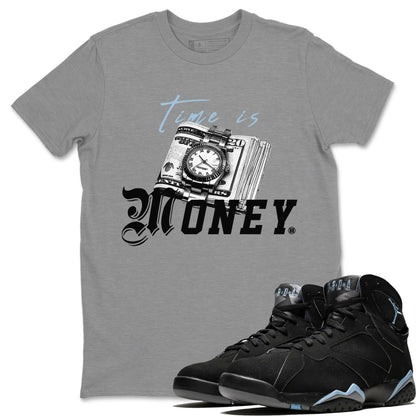 Air Jordan 7 Chambray Sneaker Match Tees Time Is Money Sneaker T-Shirt AJ7 Chambray Sneaker Release Tees Unisex Shirts Heather Grey 1