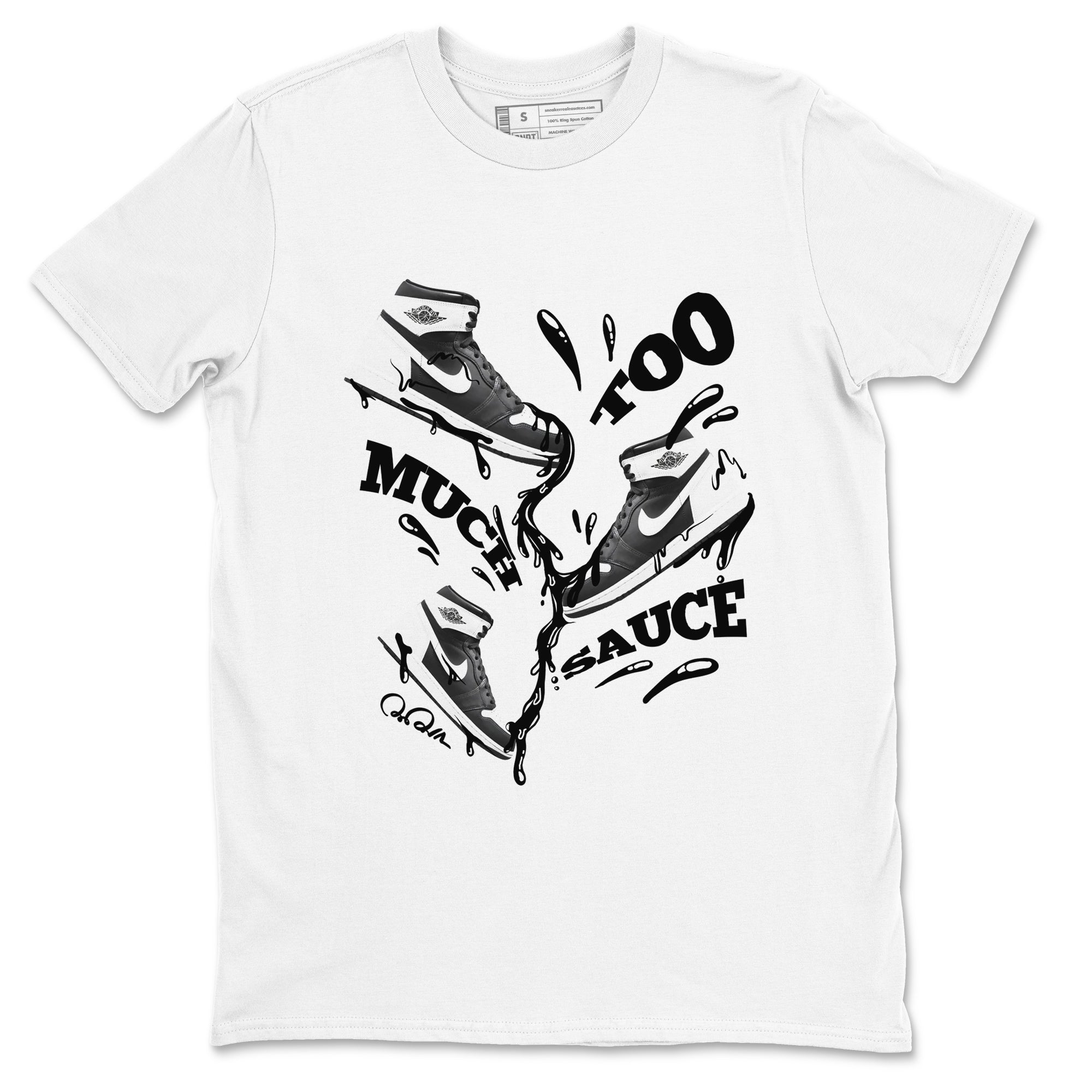 1s Black White shirt to match jordans Too Much Sauce sneaker tees Air Jordan 1 High OG Black White Drip Gear Zone unisex cotton White 2 crew neck shirt