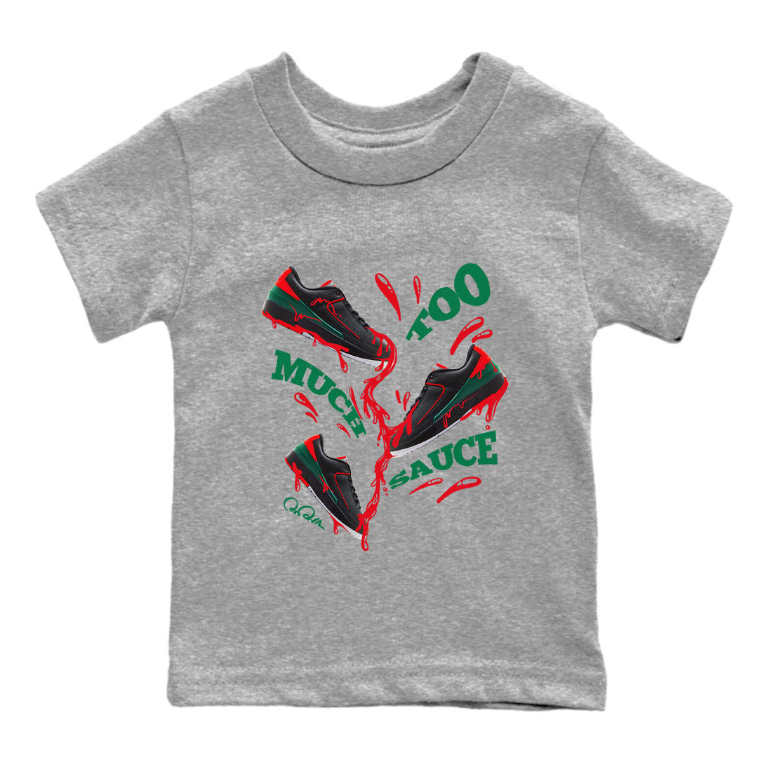 Jordan 2 Low Christmas X-mas Holiday special gift shirt to match jordans Too Much Sauce sneaker tees Air Jordan 2 Christmas Drip Gear Zone Baby Toddler Heather Grey 2 T-Shirt