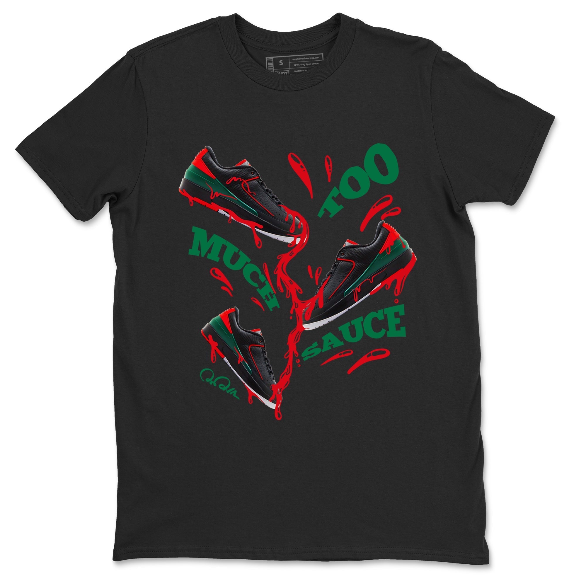 Jordan 2 Low Christmas X-mas Holiday special gift shirt to match jordans Too Much Sauce sneaker tees Air Jordan 2 Christmas Drip Gear Zone Unisex Black 2 T-Shirt