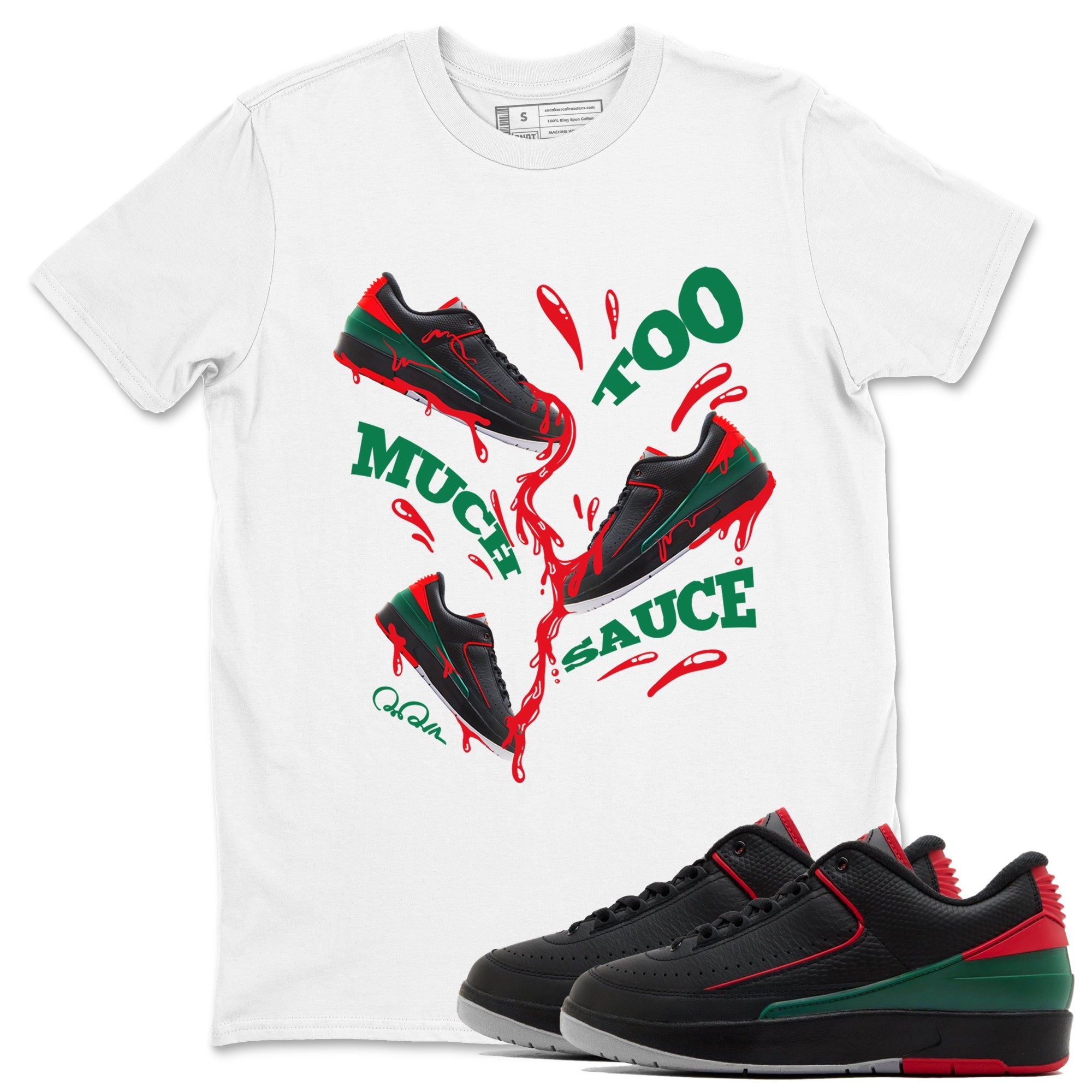 Jordan 2 Low Christmas X-mas Holiday special gift shirt to match jordans Too Much Sauce sneaker tees Air Jordan 2 Christmas Drip Gear Zone Unisex White 1 T-Shirt