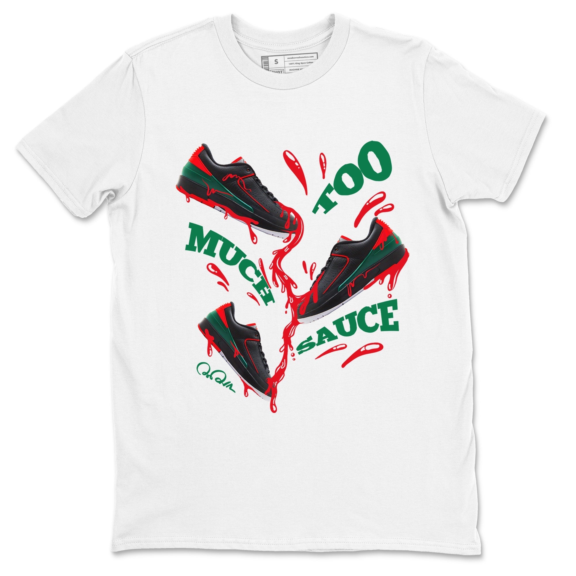 Jordan 2 Low Christmas X-mas Holiday special gift shirt to match jordans Too Much Sauce sneaker tees Air Jordan 2 Christmas Drip Gear Zone Unisex White 2 T-Shirt