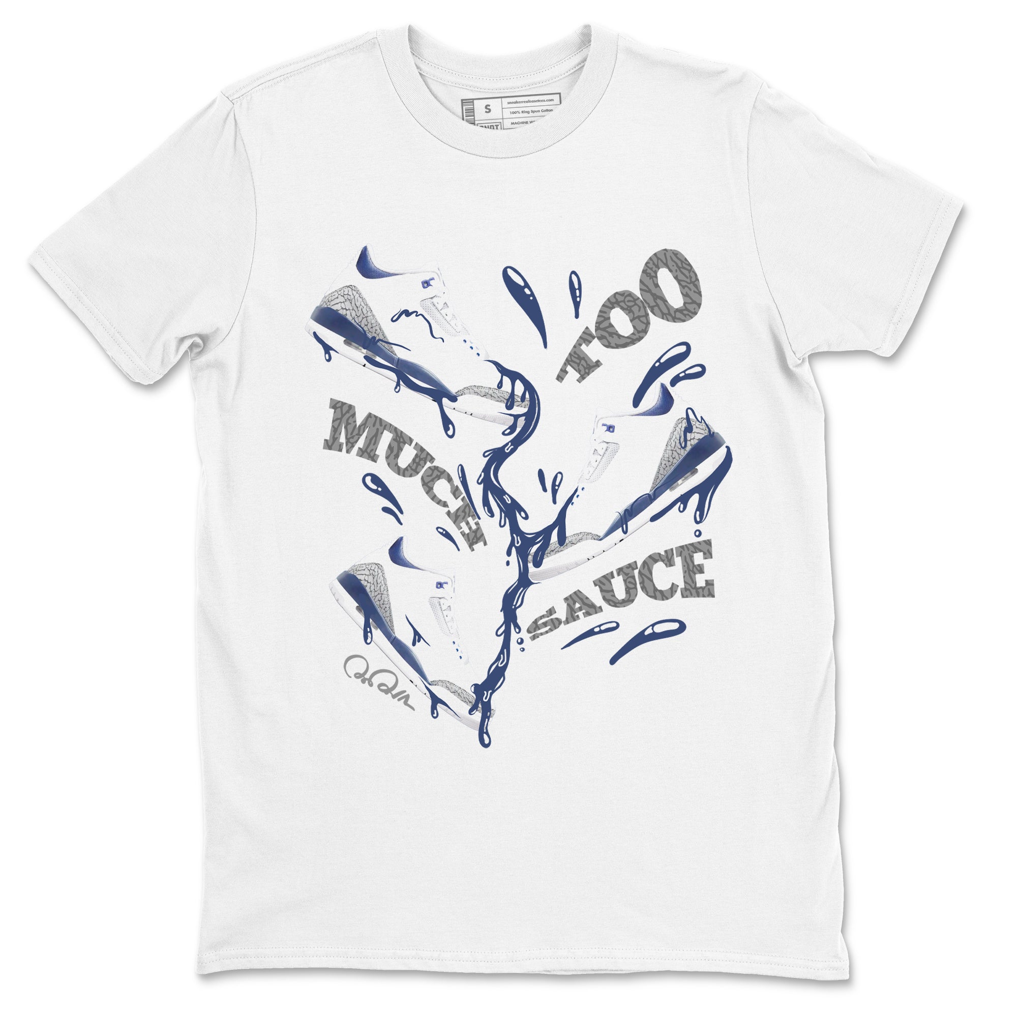 3s Midnight Navy shirt to match jordans Too Much Sauce sneaker match t-shirt AJ3 Midnight Navy Drip Gear Zone unisex cotton White 2 Crew Neck T-Shirt