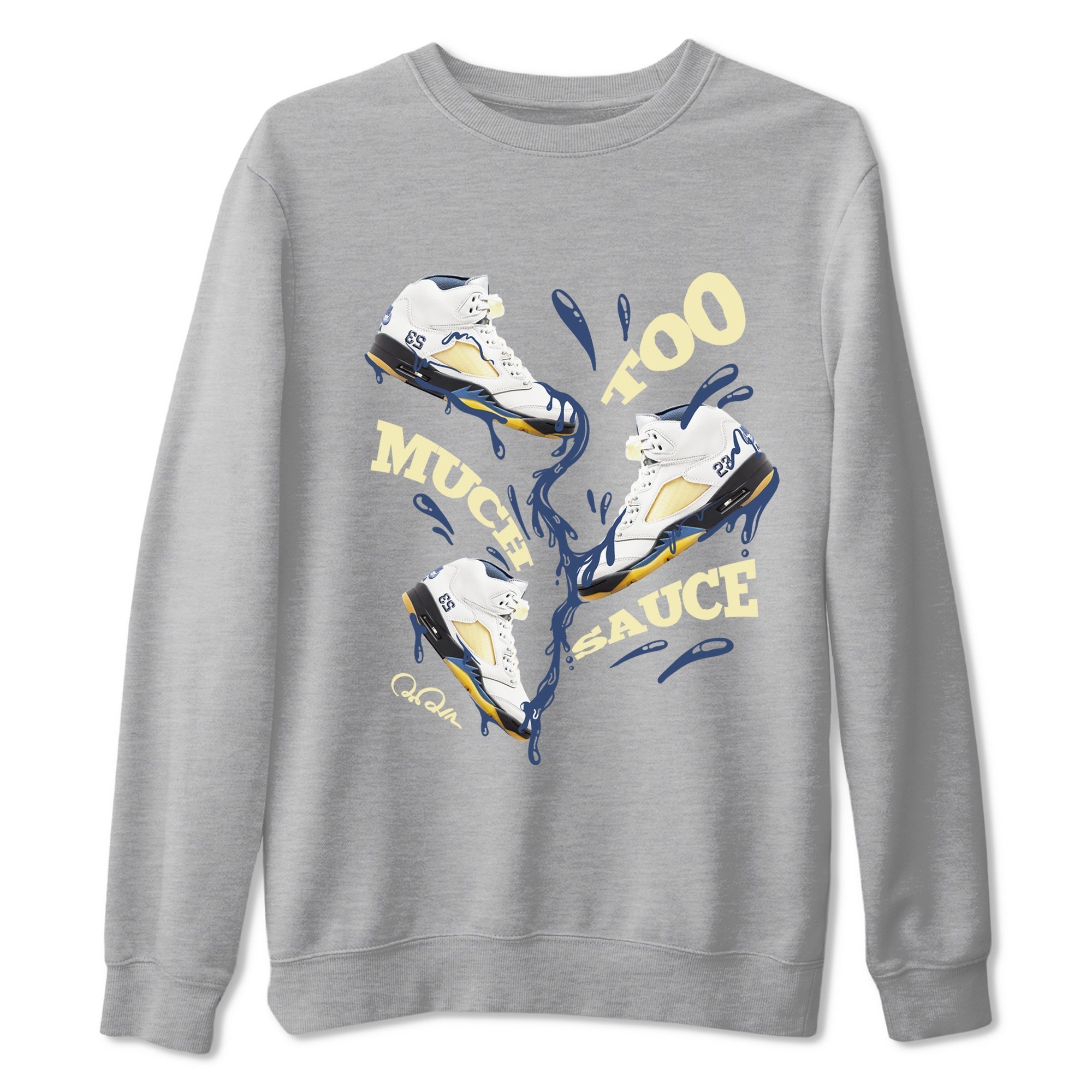 Air Jordan 5 A Ma Maniere x Photon Dust shirt to match jordans Too Much Sauce sneaker tees Jordan 5 A Ma Maniere "Dawn" Drip Gear Zone Unisex Heather Grey 2 T-Shirt