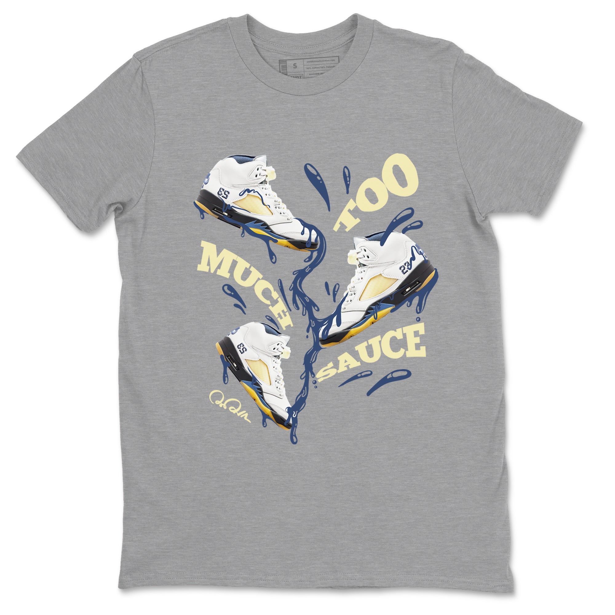Air Jordan 5 A Ma Maniere x Photon Dust shirt to match jordans Too Much Sauce sneaker tees Jordan 5 A Ma Maniere "Dawn" Drip Gear Zone Unisex Heather Grey 2 T-Shirt
