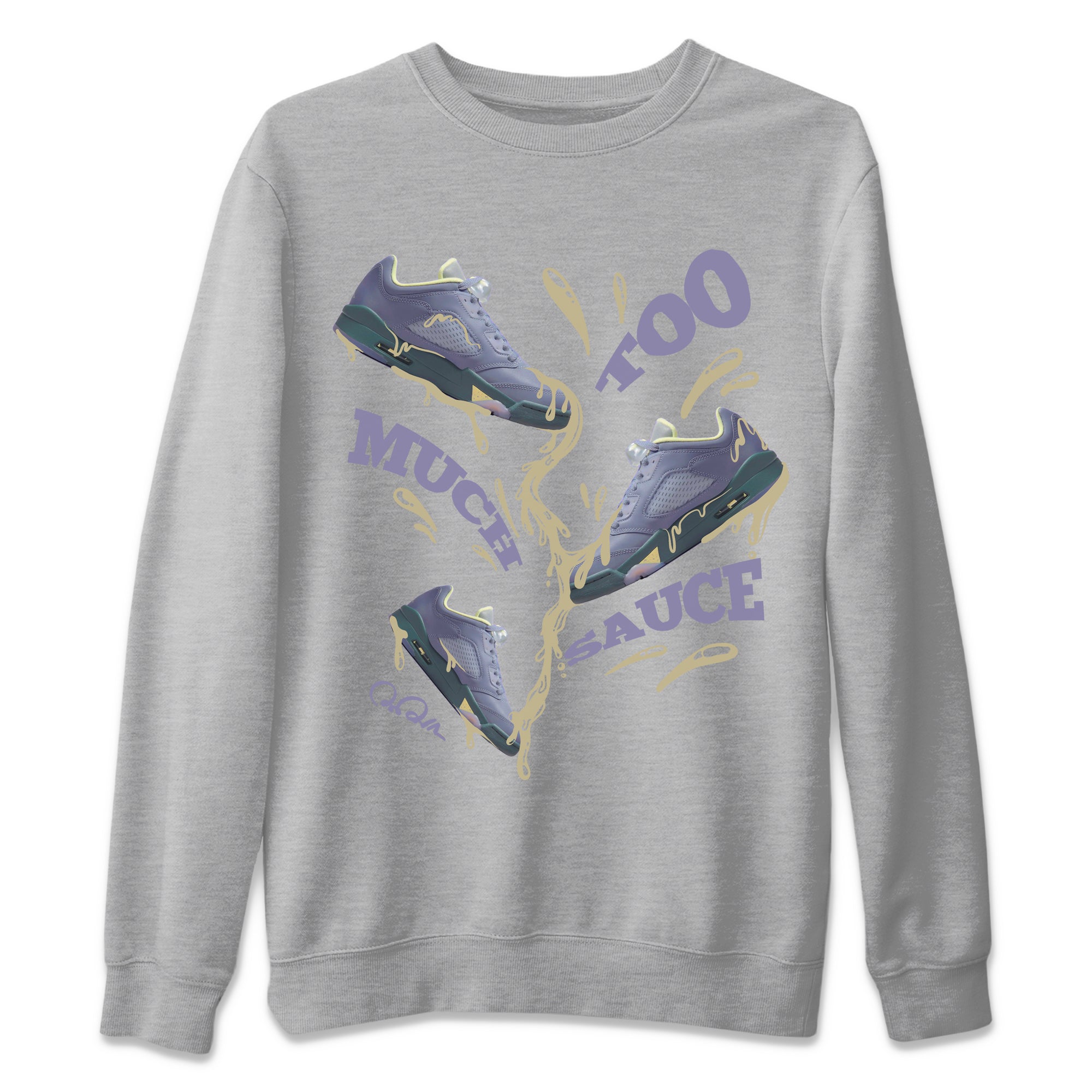 Air Jordan 5 Indigo Haze Sneaker Match Tees Too Much Sauce Sneaker Tees AJ5 Indigo Haze Sneaker Release Tees Unisex Shirts Heather Grey 2