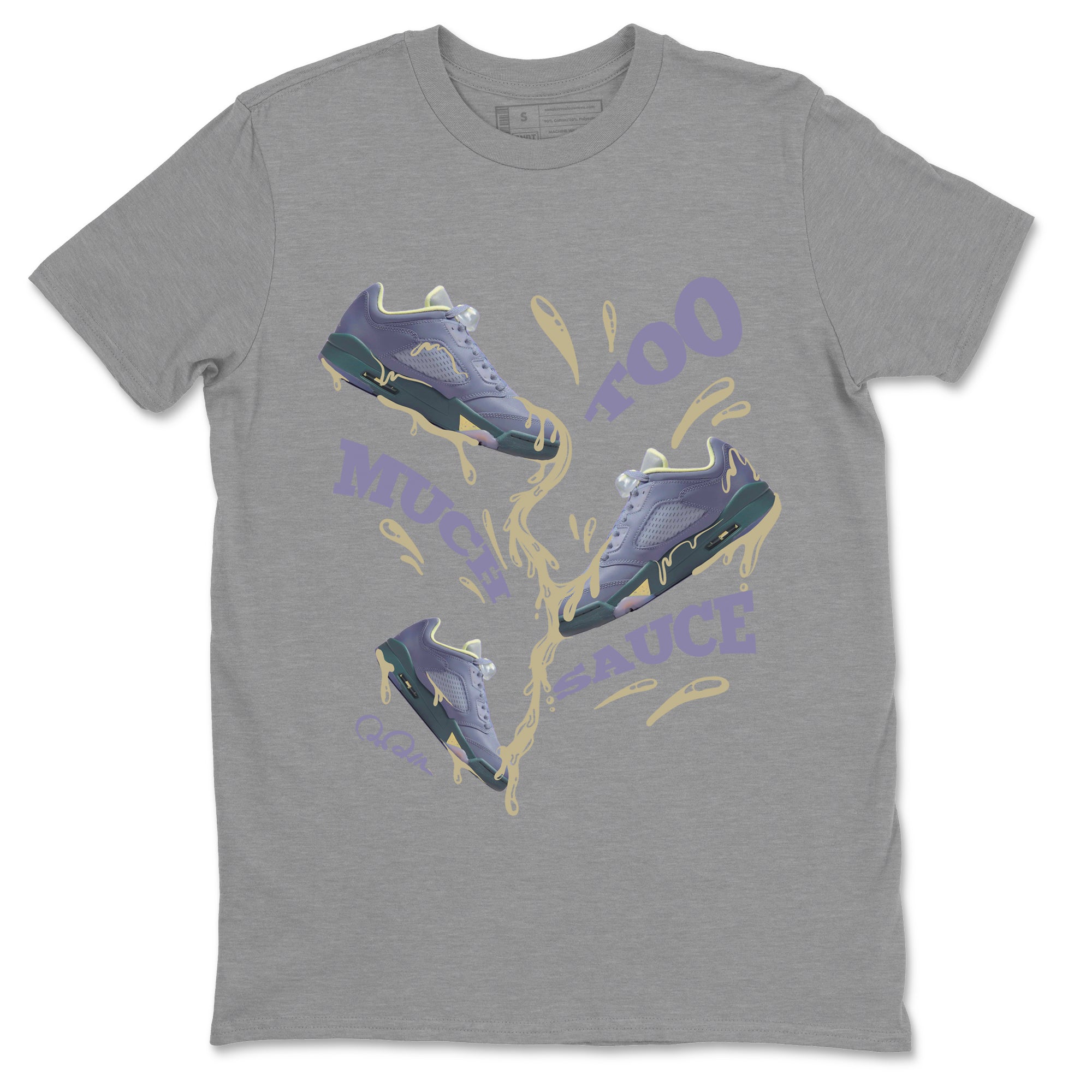 Air Jordan 5 Indigo Haze Sneaker Match Tees Too Much Sauce Sneaker Tees AJ5 Indigo Haze Sneaker Release Tees Unisex Shirts Heather Grey 2