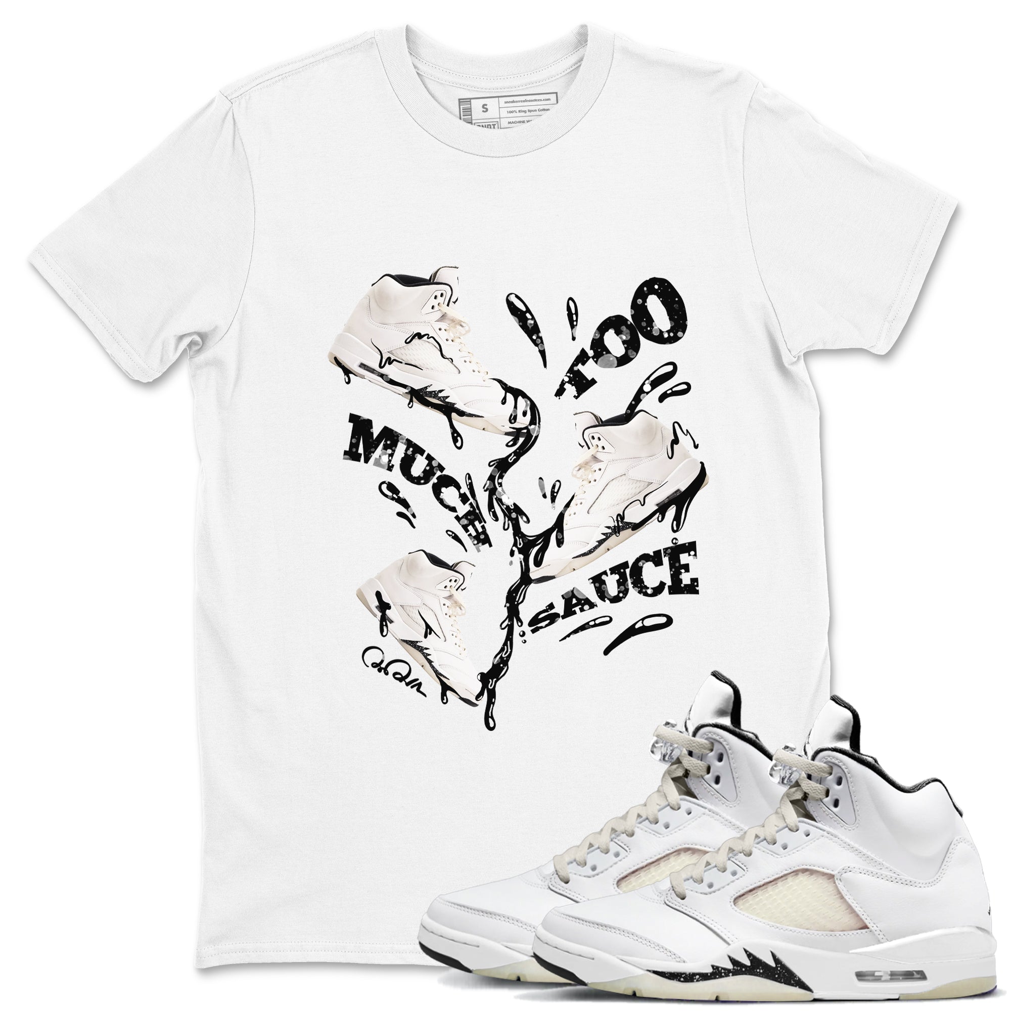 5s Sail shirt to match jordans Too Much Sauce sneaker tees Air Jordan 5 Sail Drip Gear Zone unisex cotton White 1 crew neck shirt