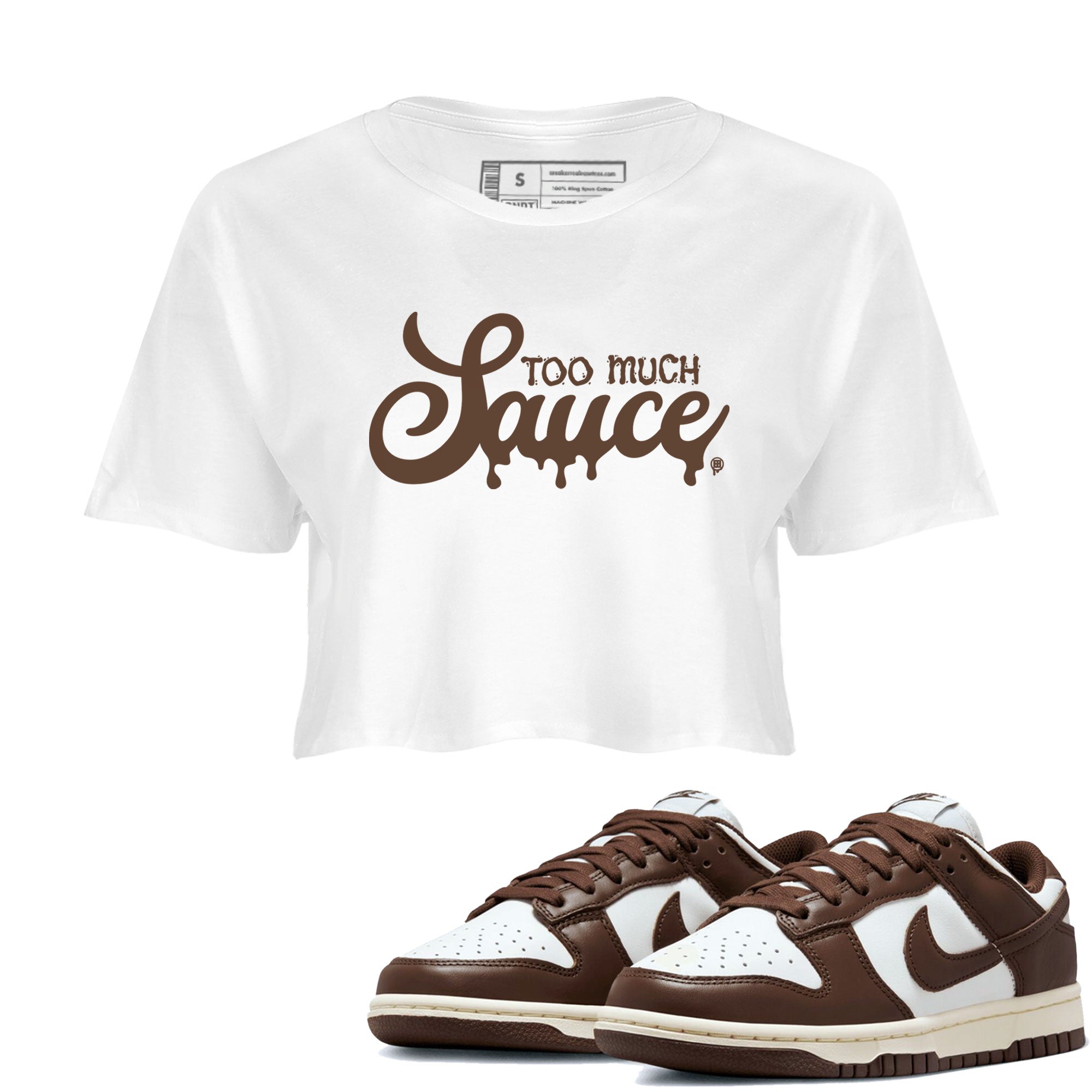 Dunk Low WMNS Cacao Wow sneaker sneaker shirt to match jordans Too Much Sauce sneaker match tees Dunk Cacao Wow Drip Gear Zone White 1 Crop T-Shirt