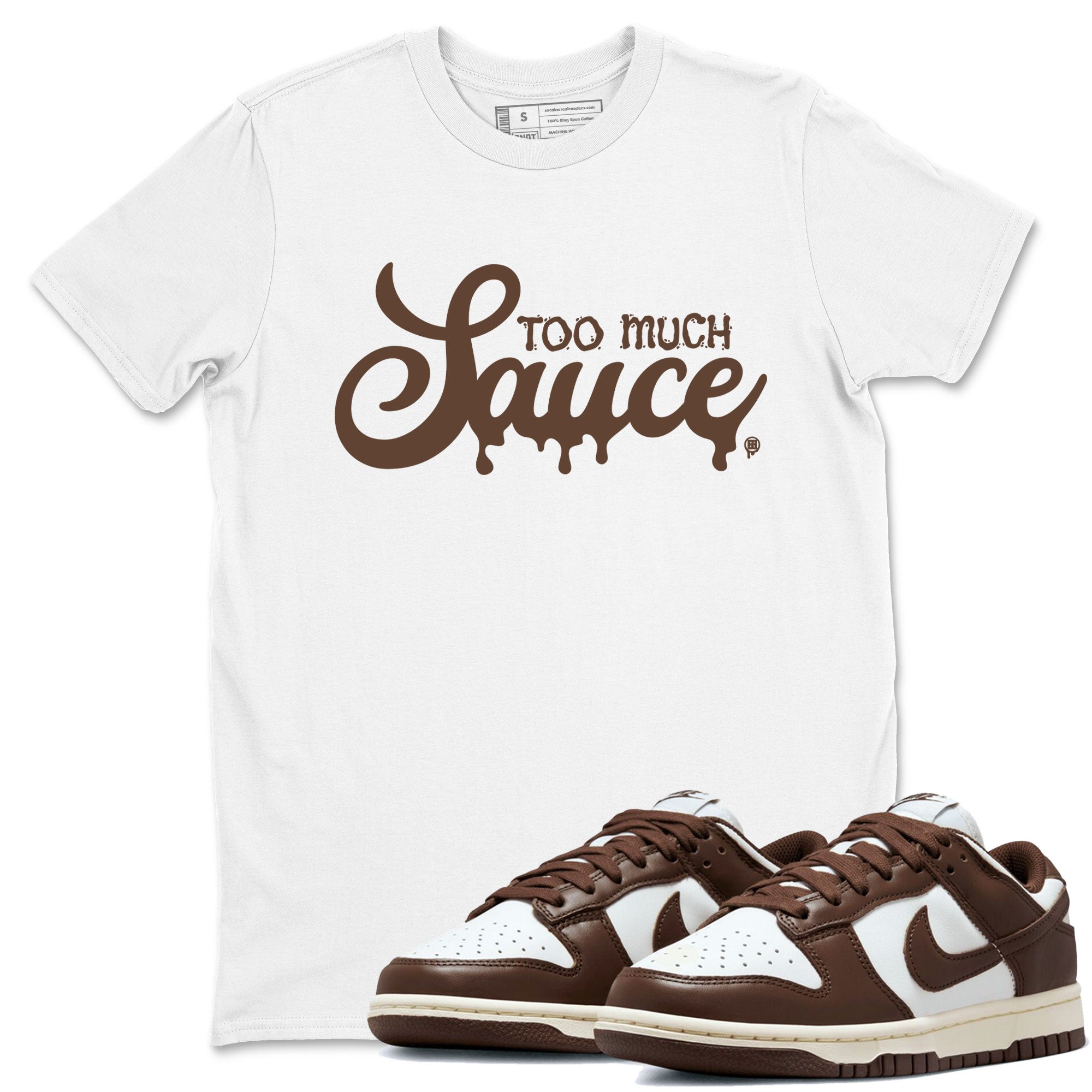 Dunk Low WMNS Cacao Wow sneaker sneaker shirt to match jordans Too Much Sauce sneaker match tees Dunk Cacao Wow Drip Gear Zones Short Sleeve Unisex Cotton Sneaker Matching T-Shirt White 1 T-Shirt