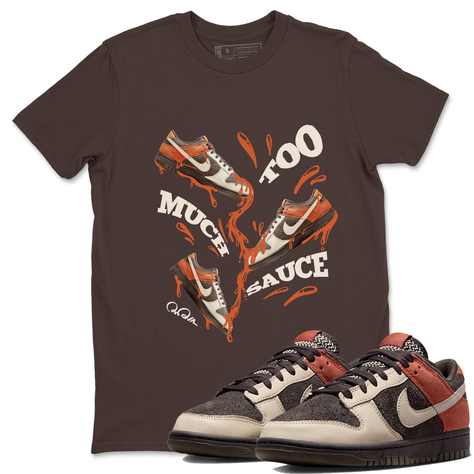 Dunk Red Panda shirt to match jordans Too Much Sauce sneaker tees Nike Dunk LowRed Panda Drip Gear Zone Sneaker T-Shirts Crew Neck Casual Fit Dark Chocolate 1 T-Shirt